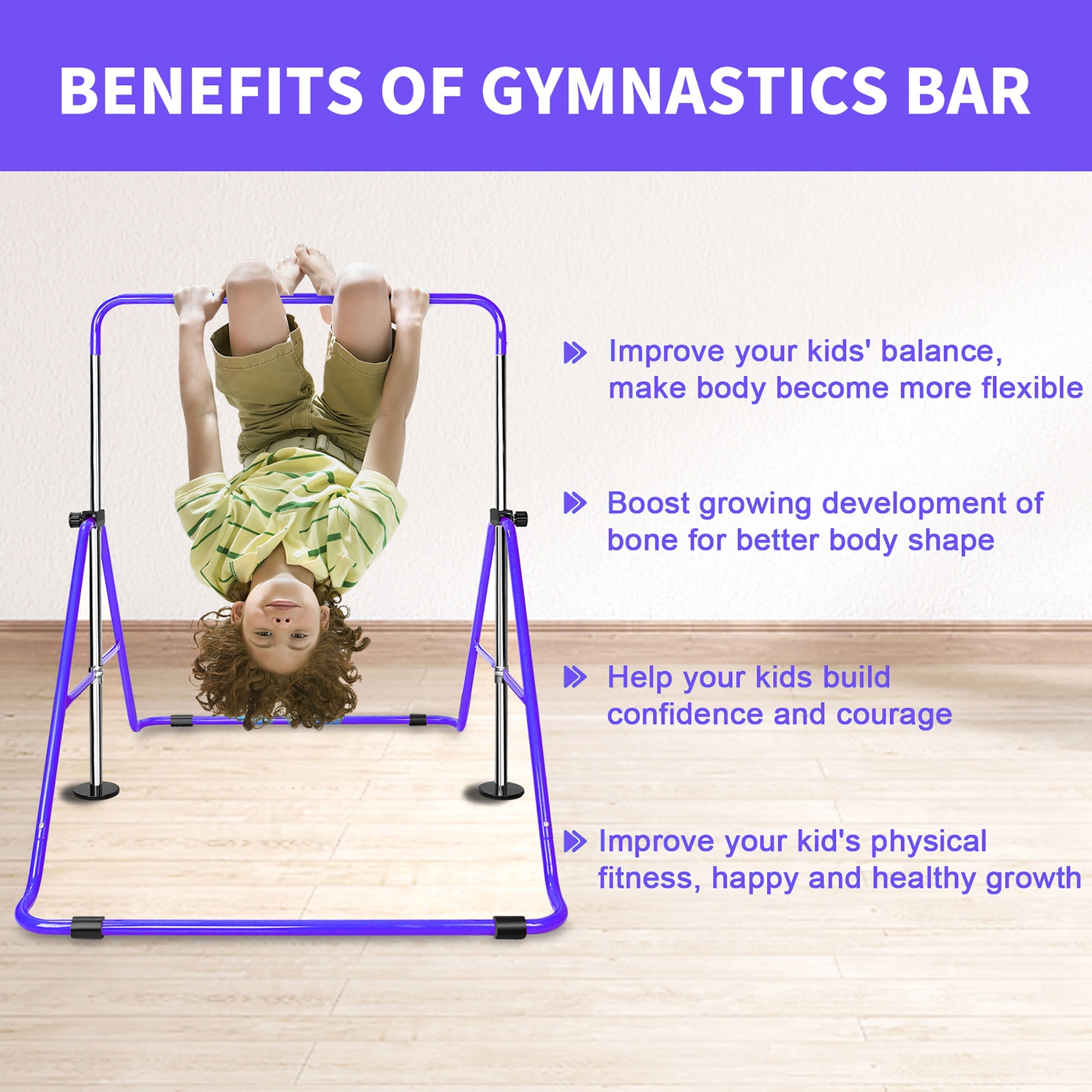 Logidon Height-adjustable gymnastics bar for children, purple base