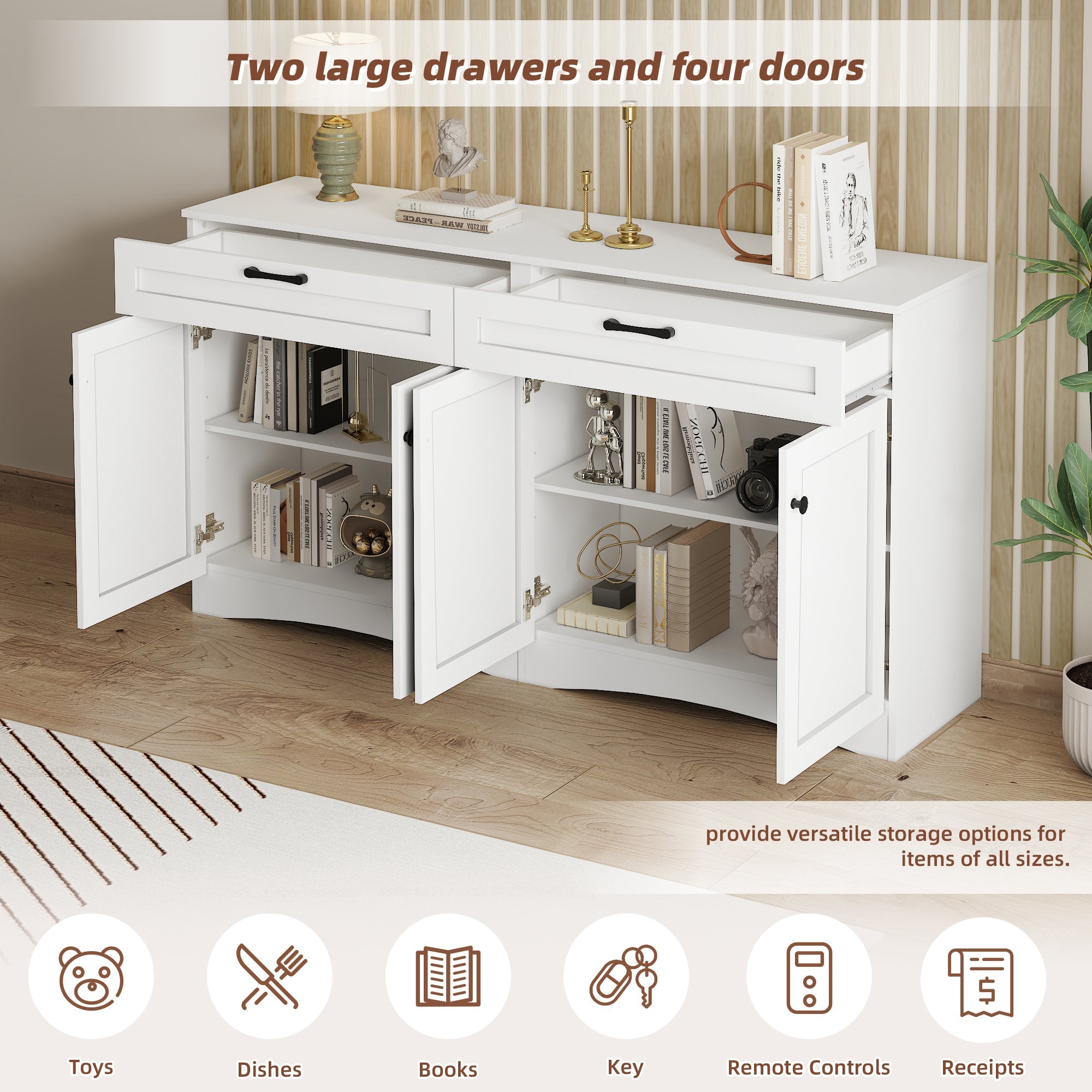 Logidon Dressoir 160 x 40 x 85 cm – Wit dressoir met 2 lades