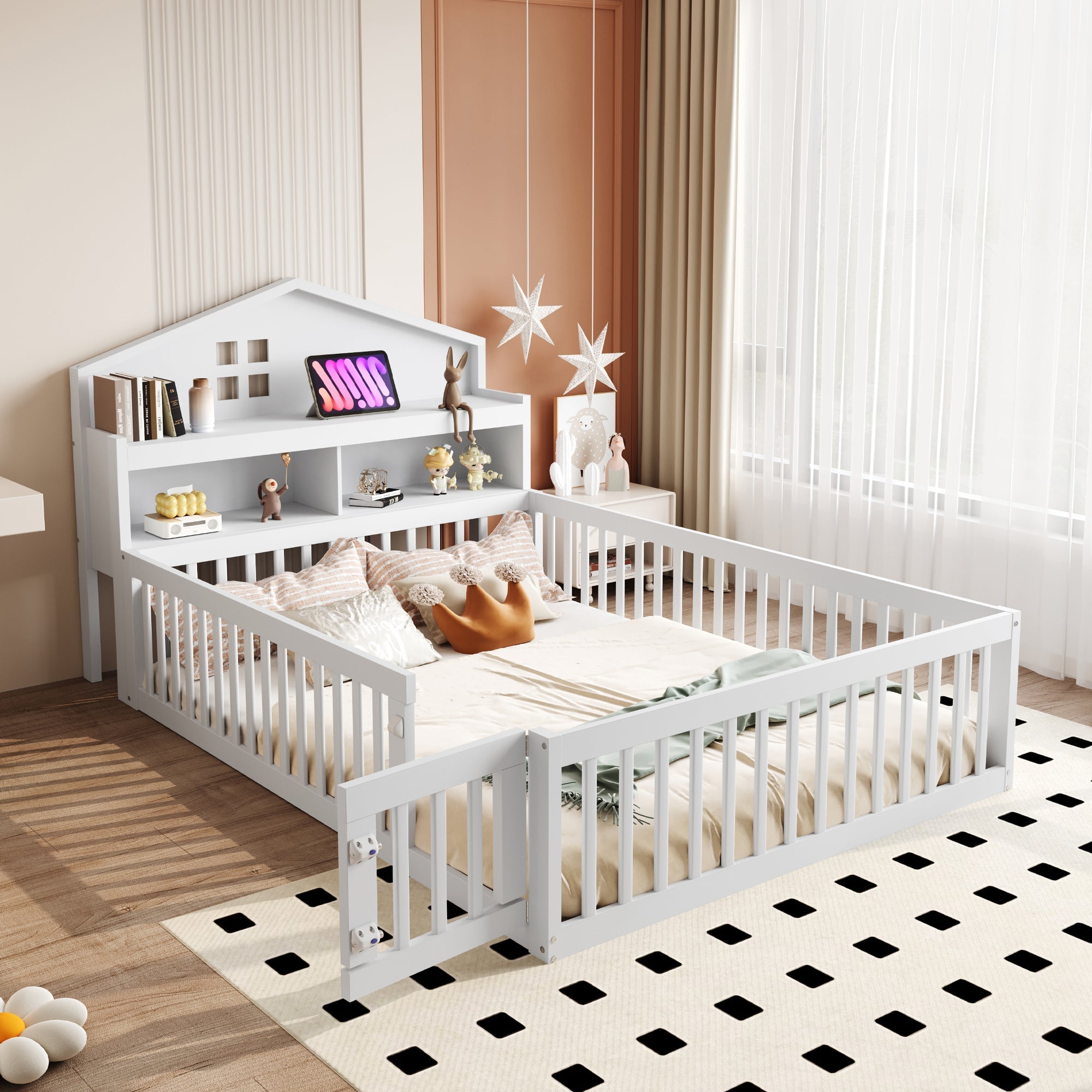 Logidon kinderbed 140x200 huisvorm wit met opbergruimte en lattenbodem