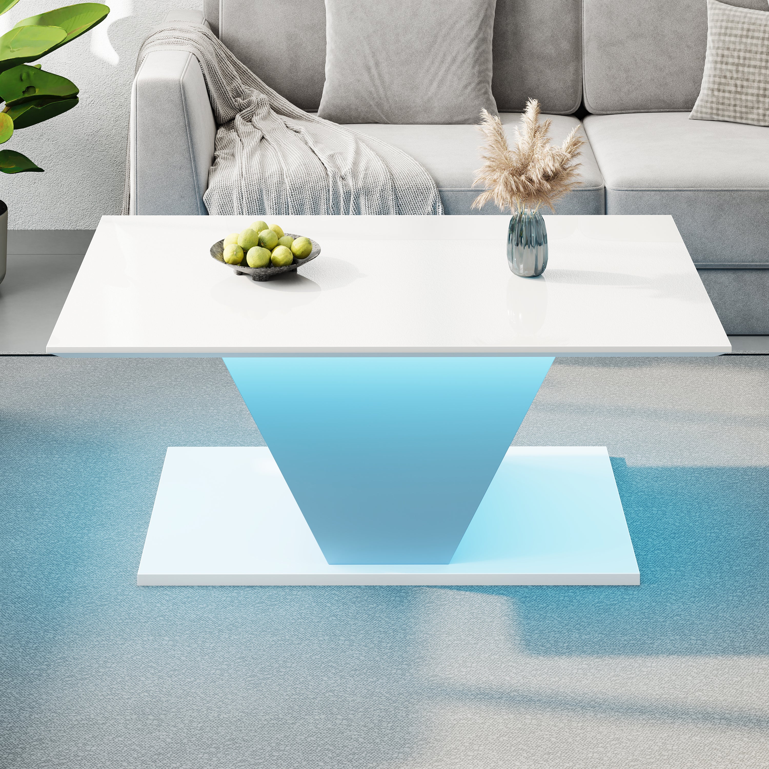 Logidon V-vorm salontafel wit hoogglans LED verlichting 100x50x46 cm