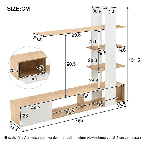 Logidon Home TV wandmeubel eiken wit 180x33,5x151,5 cm