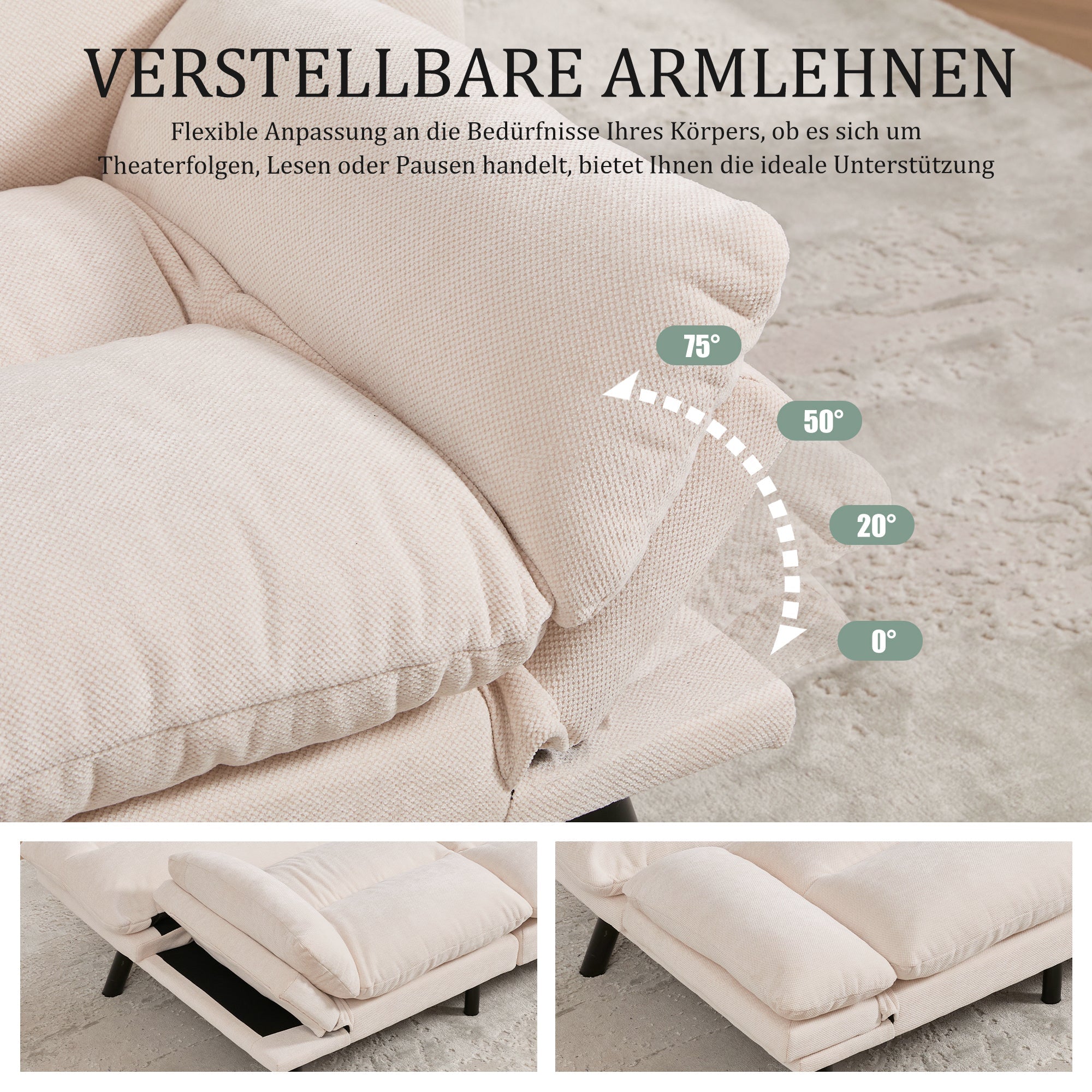 Logidon Moderne Tweezits Chenille Bank Beige Fluweel 165 x 90 x 76 cm