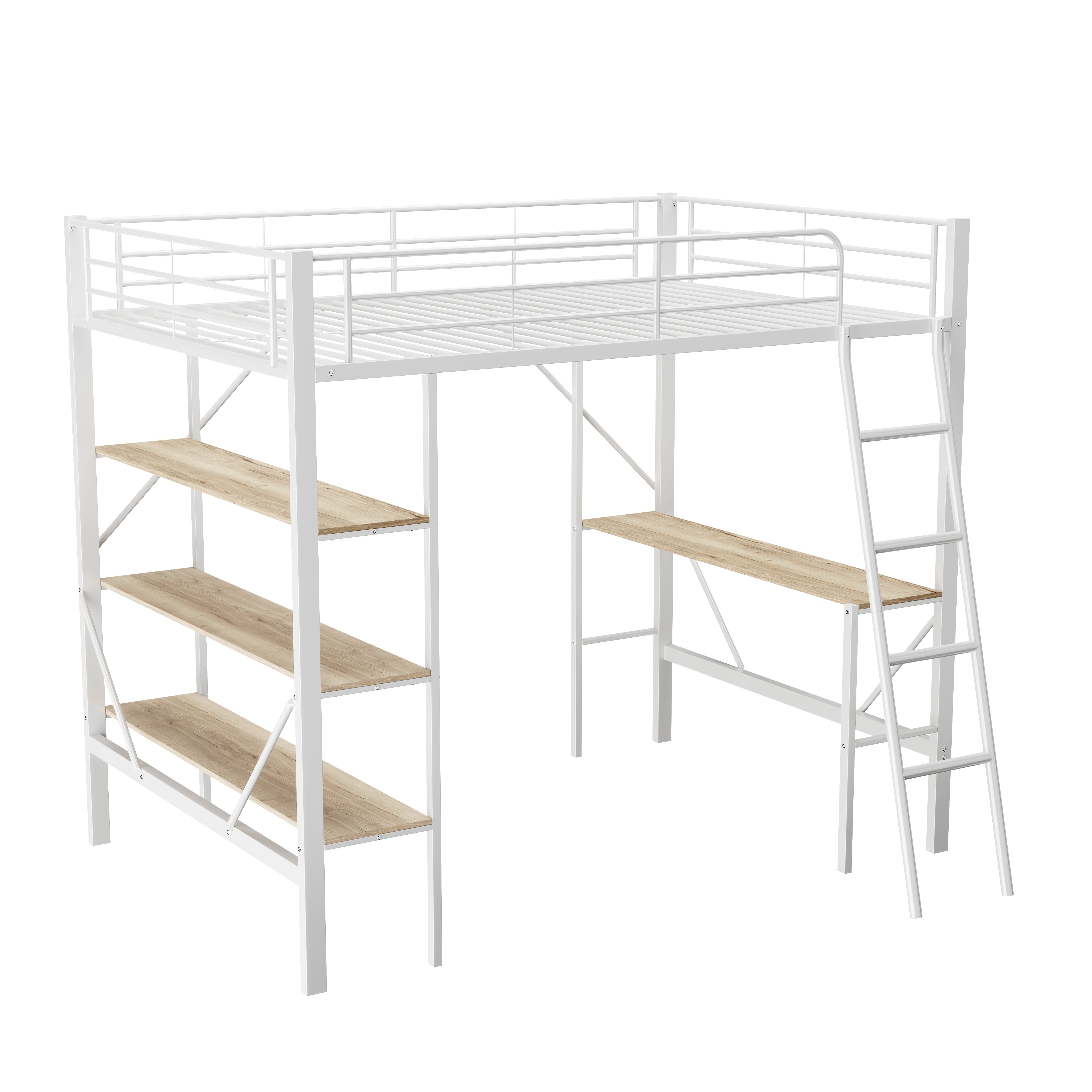 Logidon 90x200 cm metalen hoogslaper met bureauplanken wit