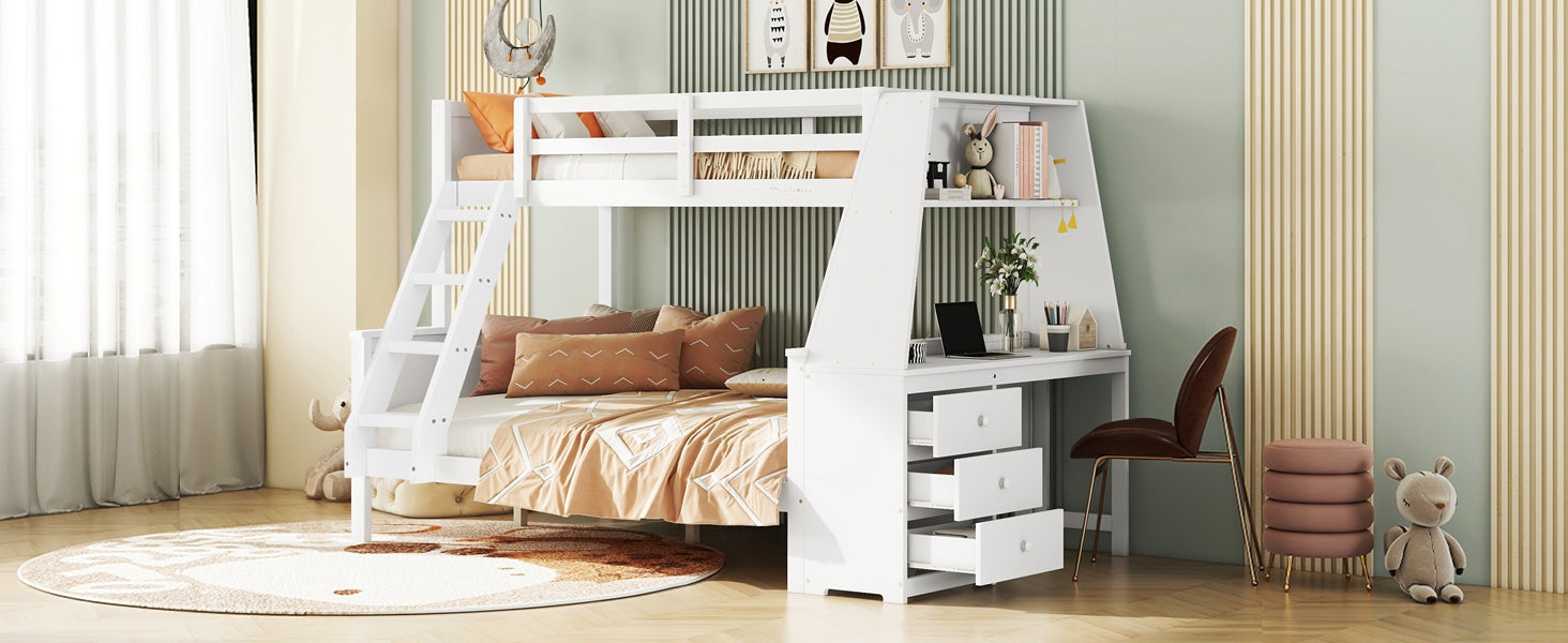 Logidon Bunk Bed 90x200 and 140x200 with Table and Storage Space White