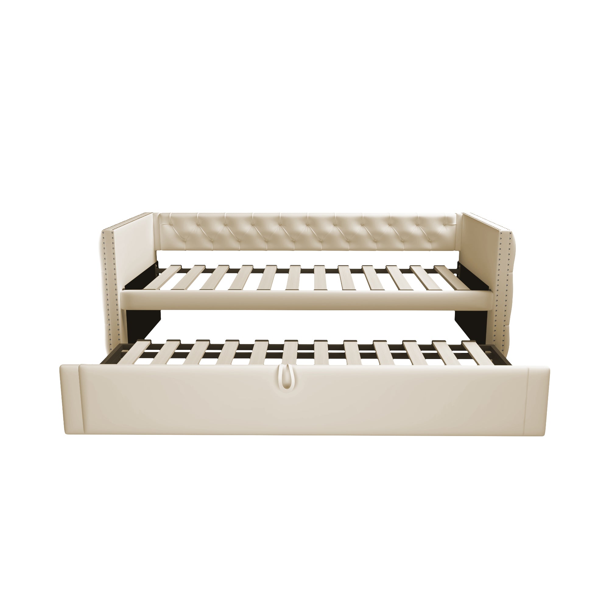Logidon gestoffeerd bed slaapbank 90x200 beige fluwelen lattenbodem