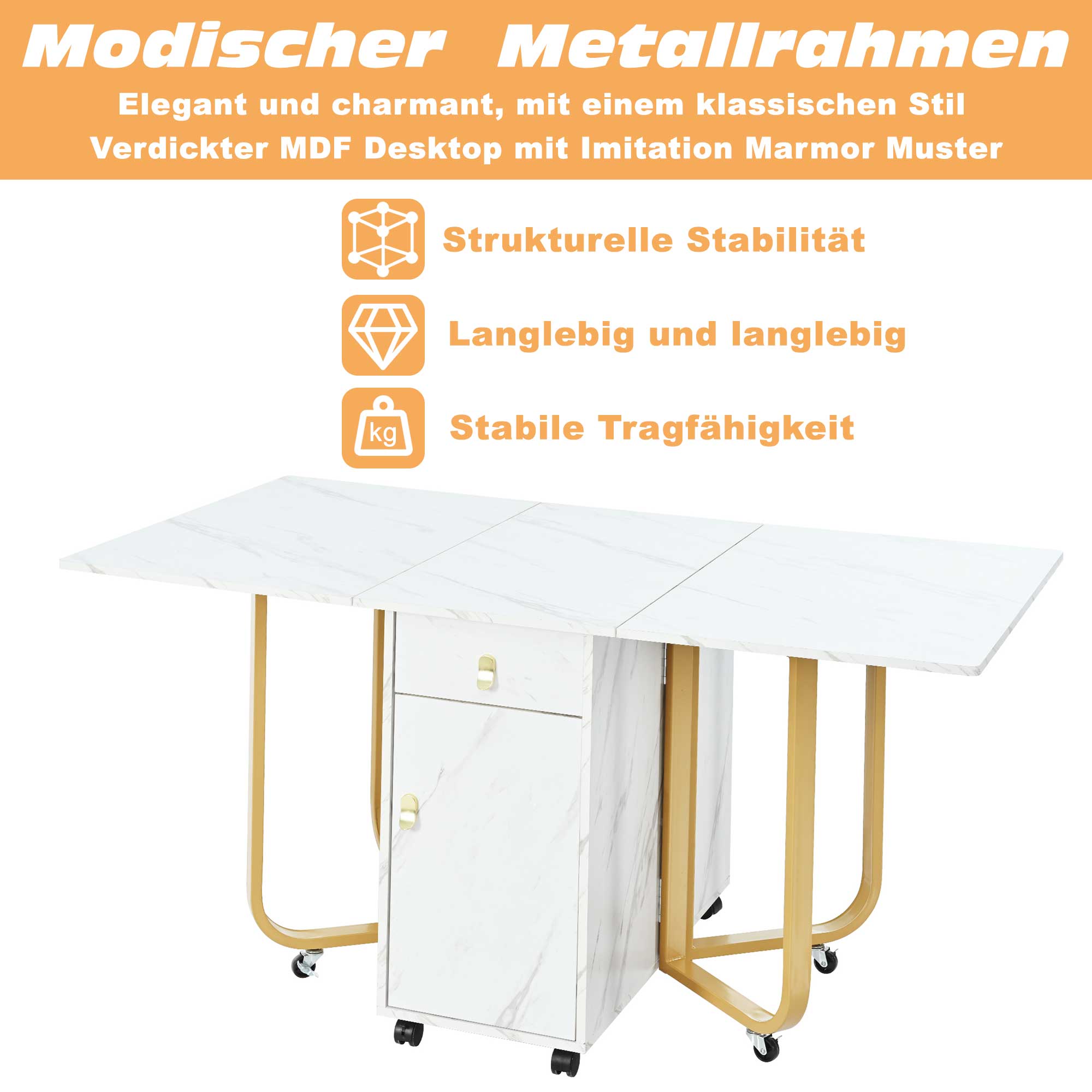 Logidon opklapbare eettafel wit 150 cm met kast en 2 lades