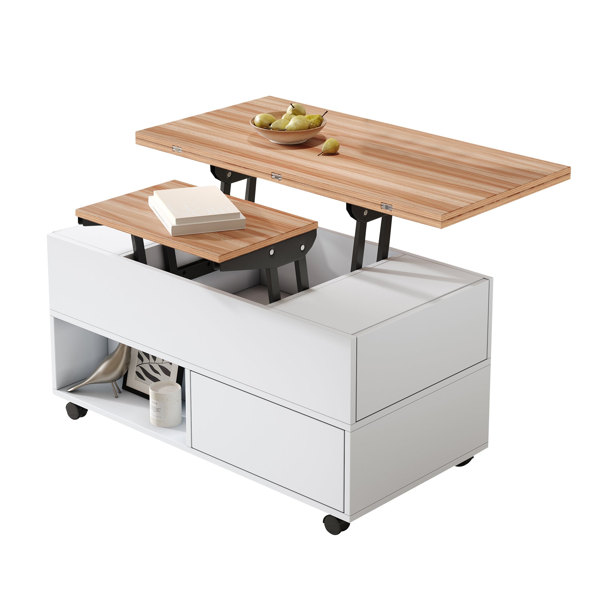Logidon salontafel Lift Top 100x50 wit houtlook met 4 lades