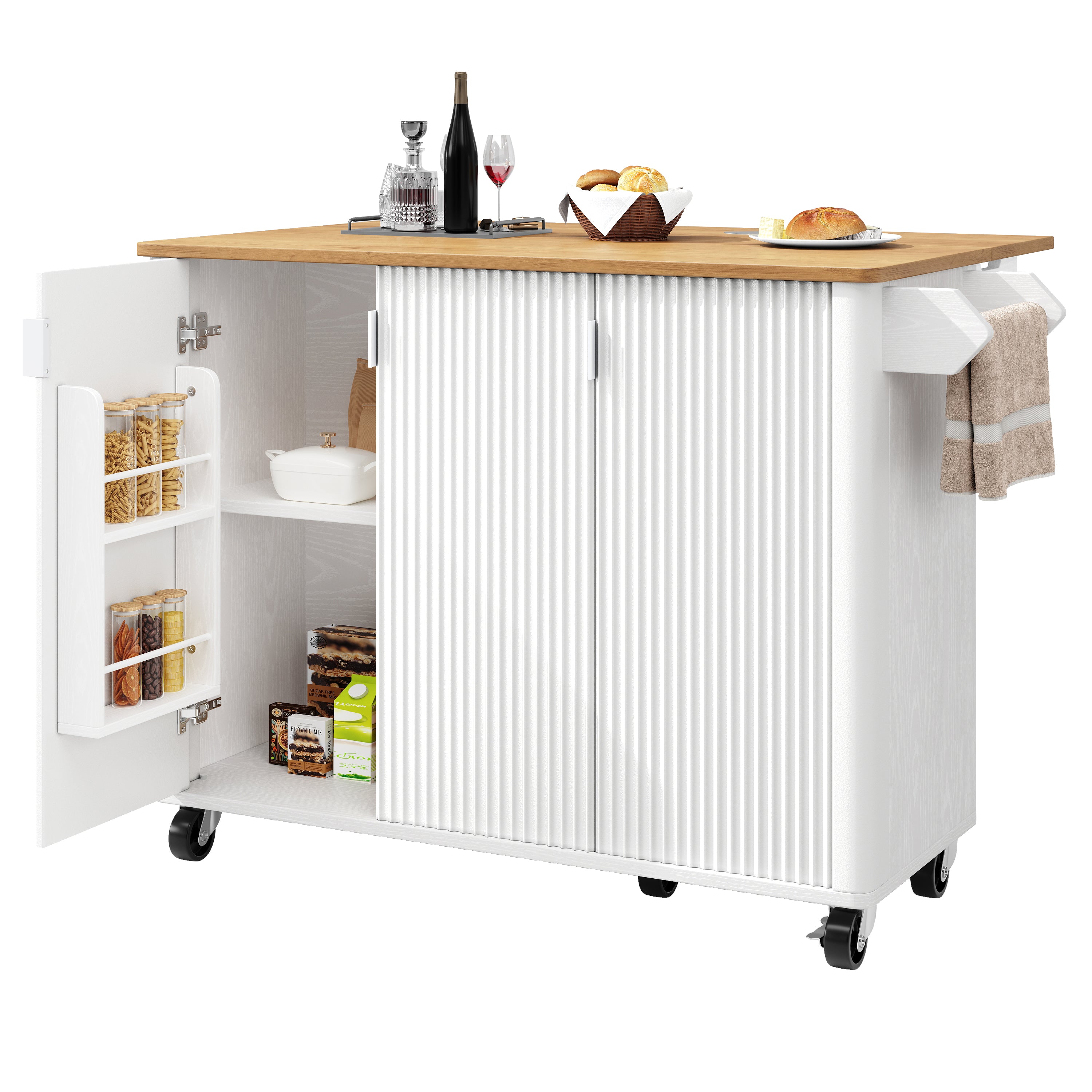 Logidon kitchen island 130x45(75)x92 cm white-black, extendable