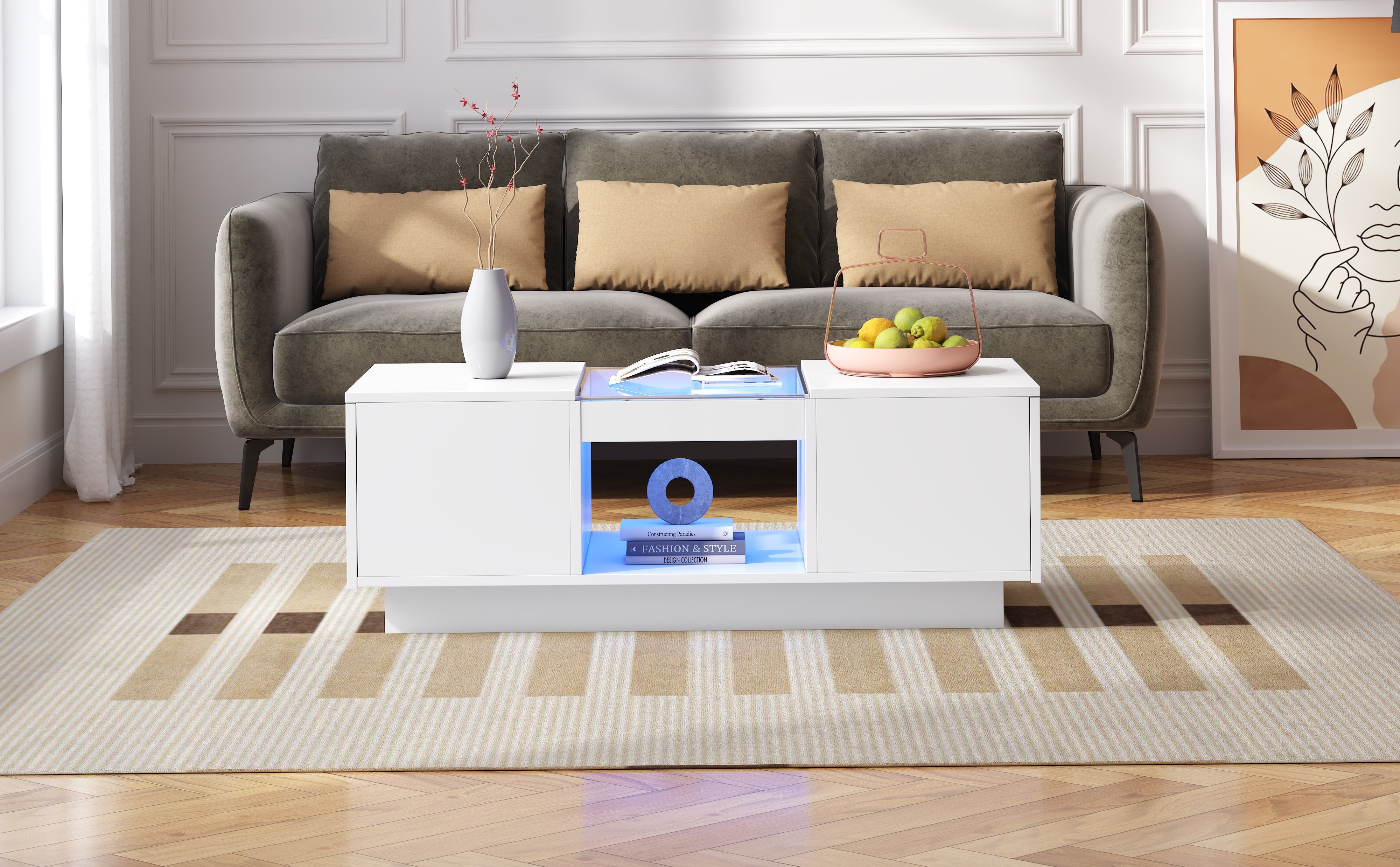 Logidon Witte Salontafel 100x50x35,5 cm Met Glazen Paneel LED