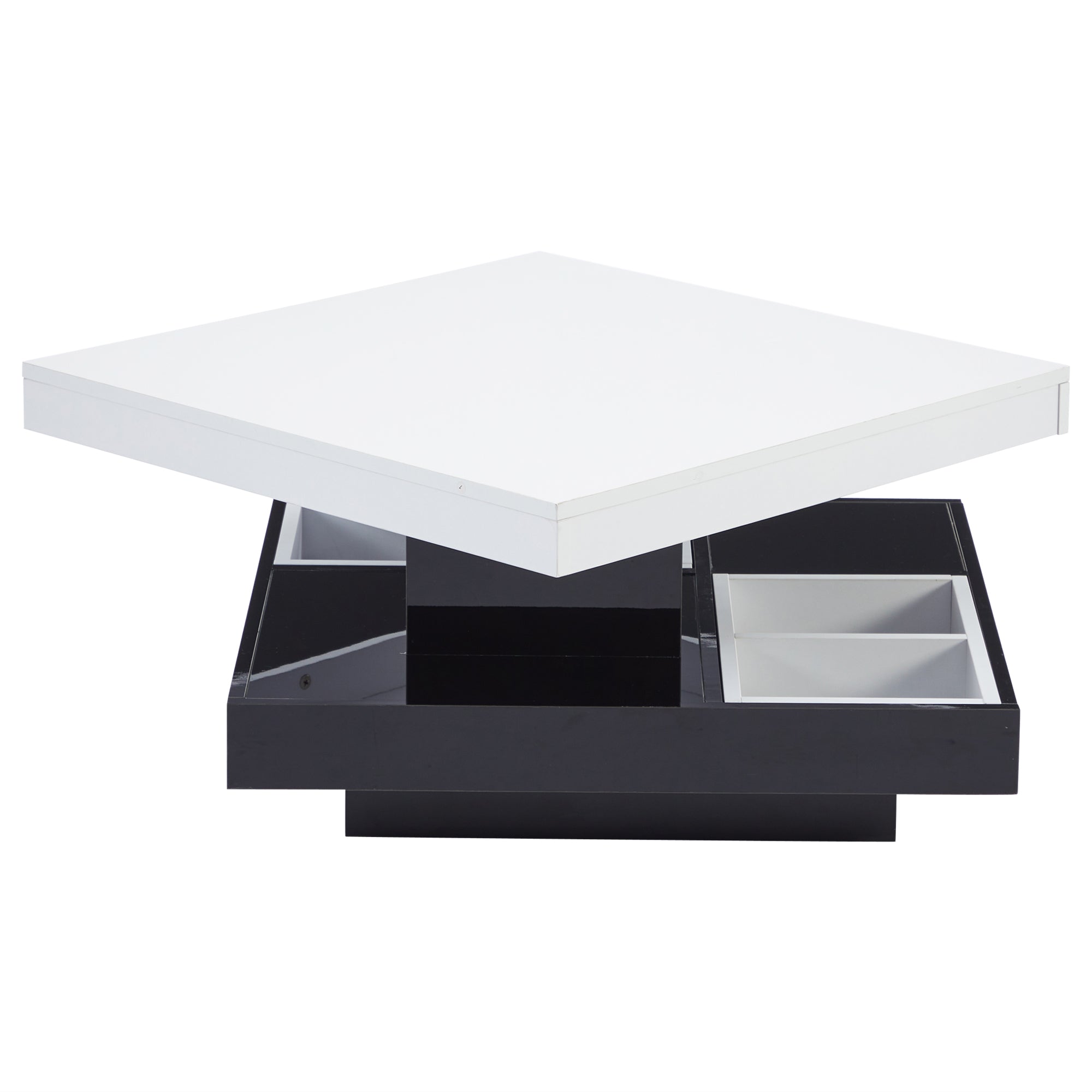 Logidon Draaibare Salontafel Wit Blad Zwart Onderstel 70x70x36
