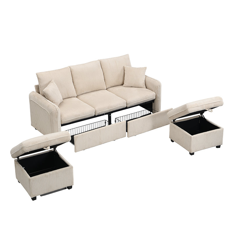 Logidon hoekbank U-vorm beige corduroy stof met opbergvak en slaapfunctie