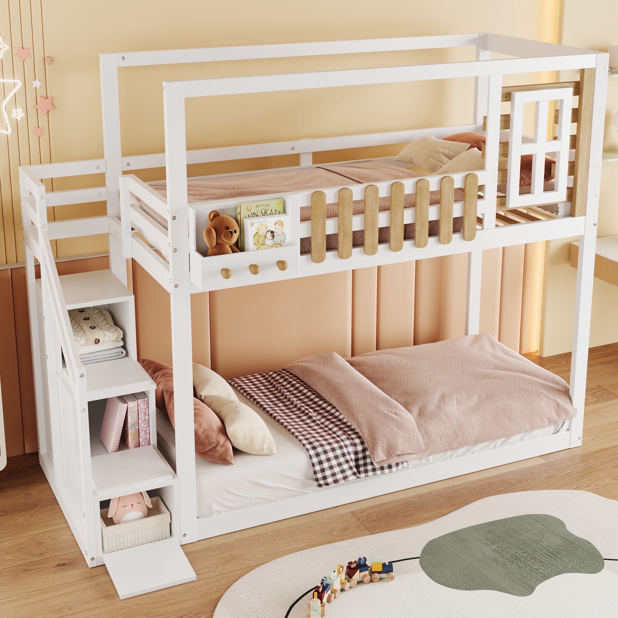 Logidon Bunk Bed With Stairs Window Pine Wood White 90x200 cm