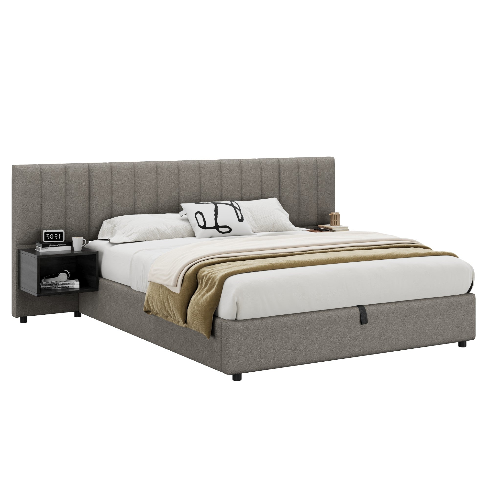 Logidon Gestoffeerd bed 160x200 cm met hydraulische opbergruimte grijs zwart