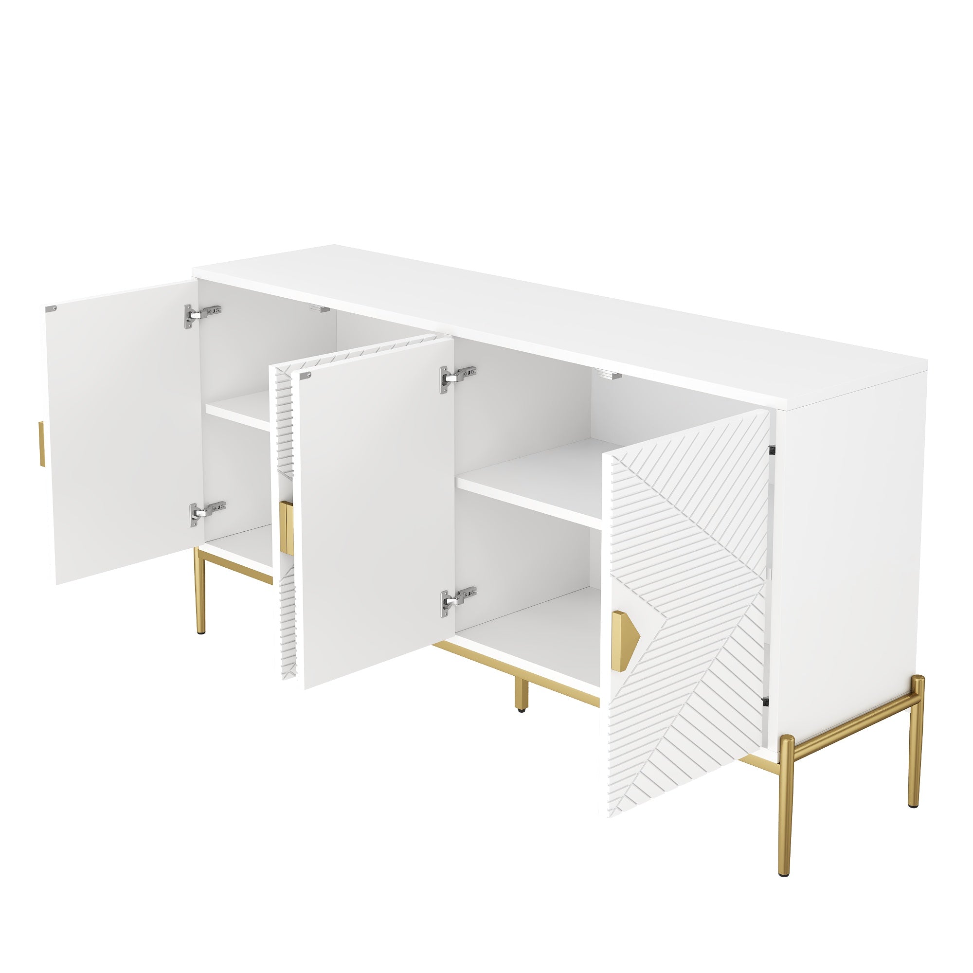 Logidon Modern dressoir wit met gouden details, 4 deuren, 162x40x80