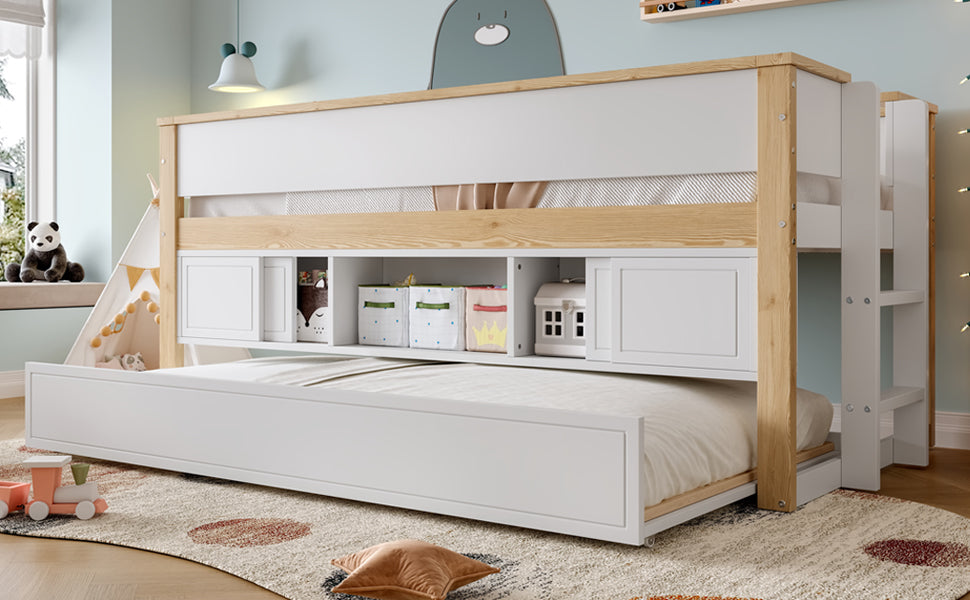 Logidon halfhoogsbed 90x200 wit naturel met onderschuifbed en opbergruimte