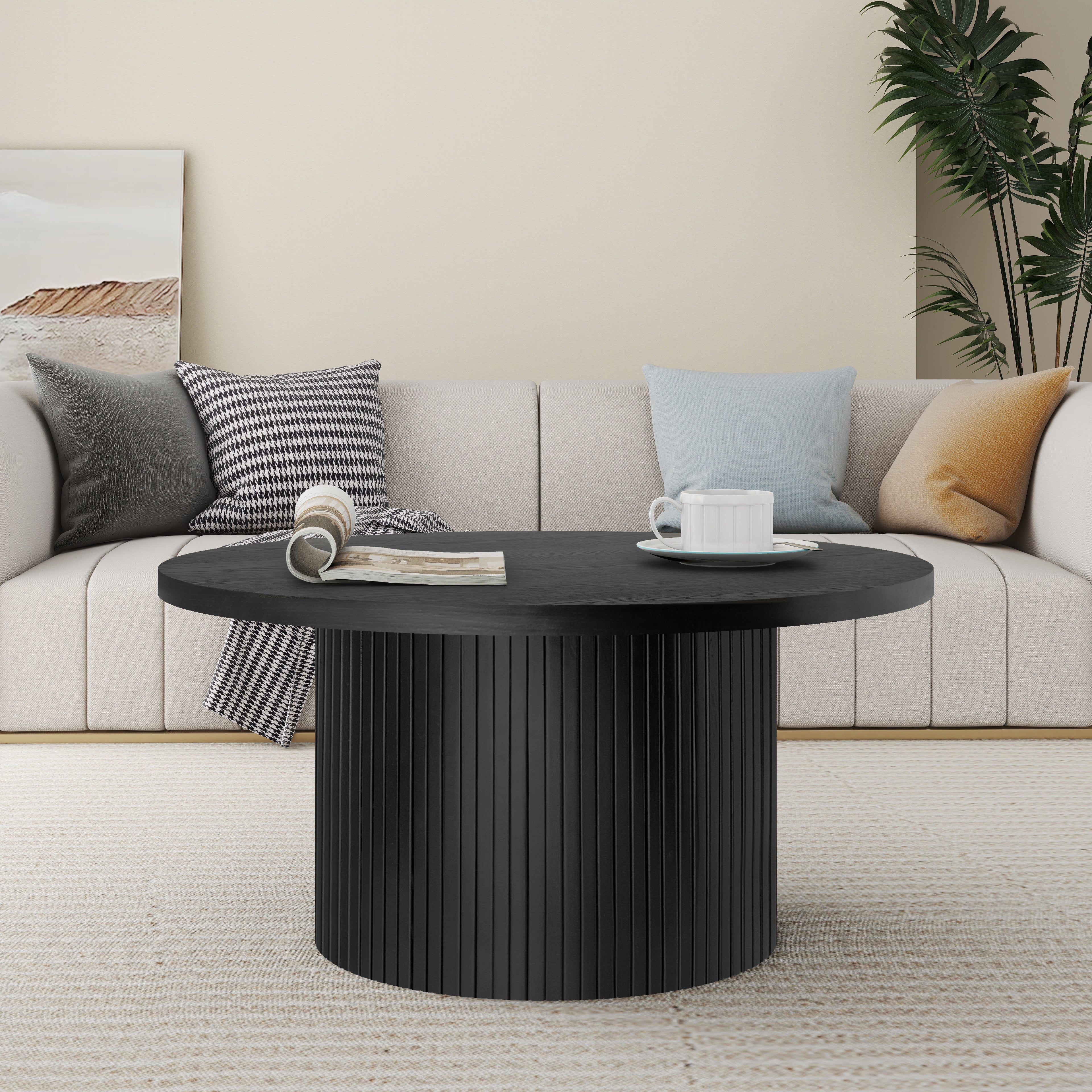 Logidon Ronde massief houten salontafel Zwart 90x90 cm Eiken MDF