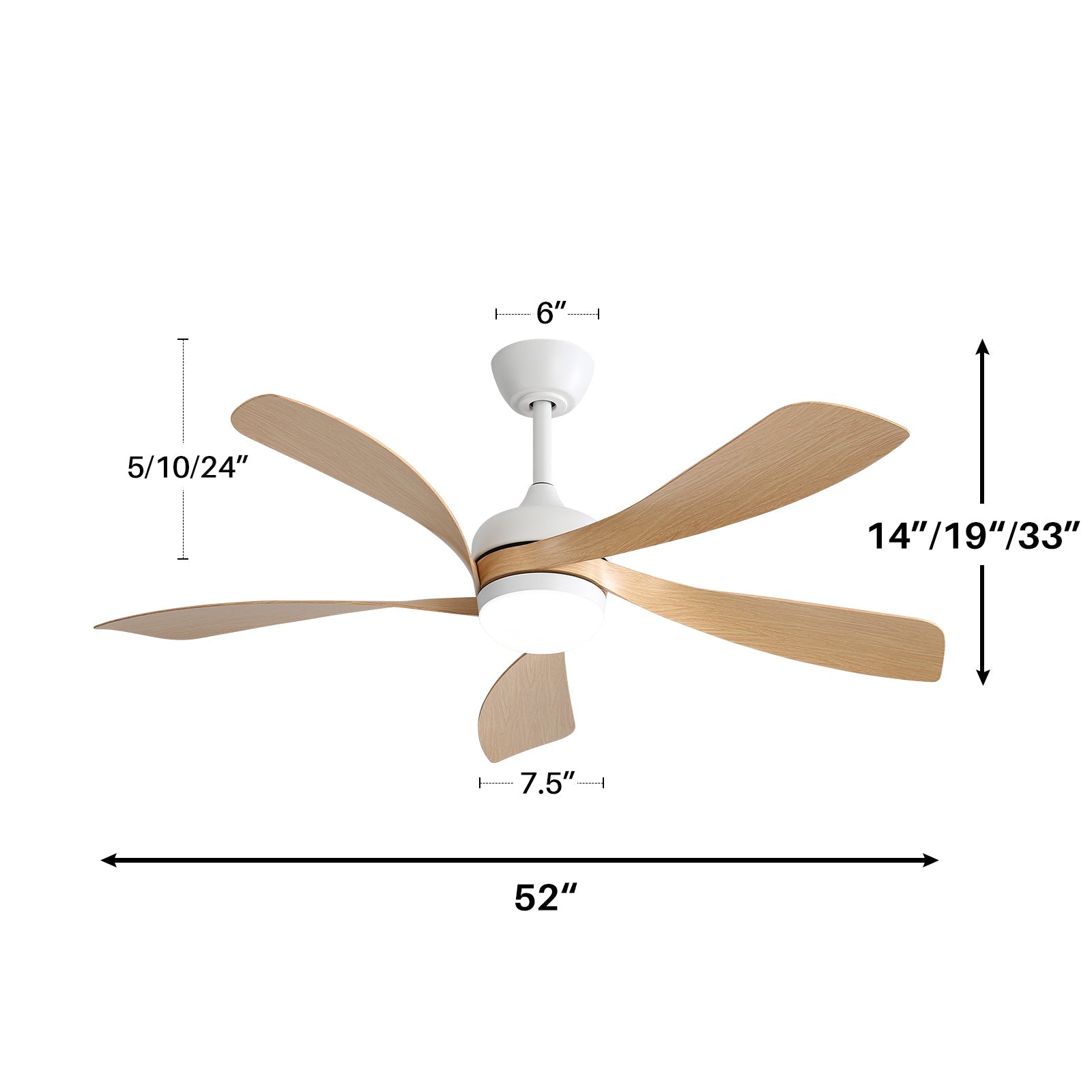 Logidon Plafondventilator 52 Inch Wit Met DC Motor Dimbaar LED Licht