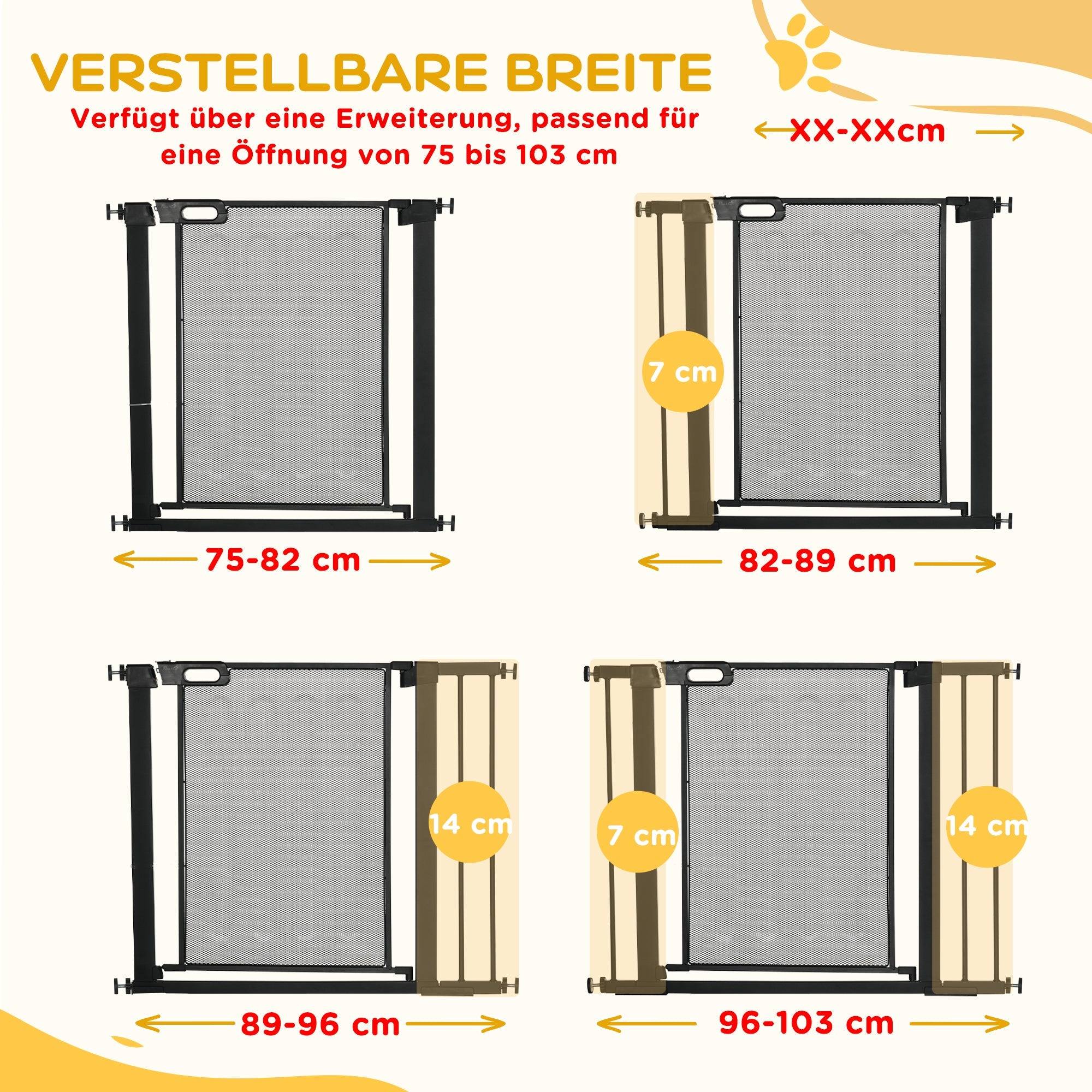 Logidon PawHut Deurveiligheidshek Zonder boren 75-103 cm Zwart Staal