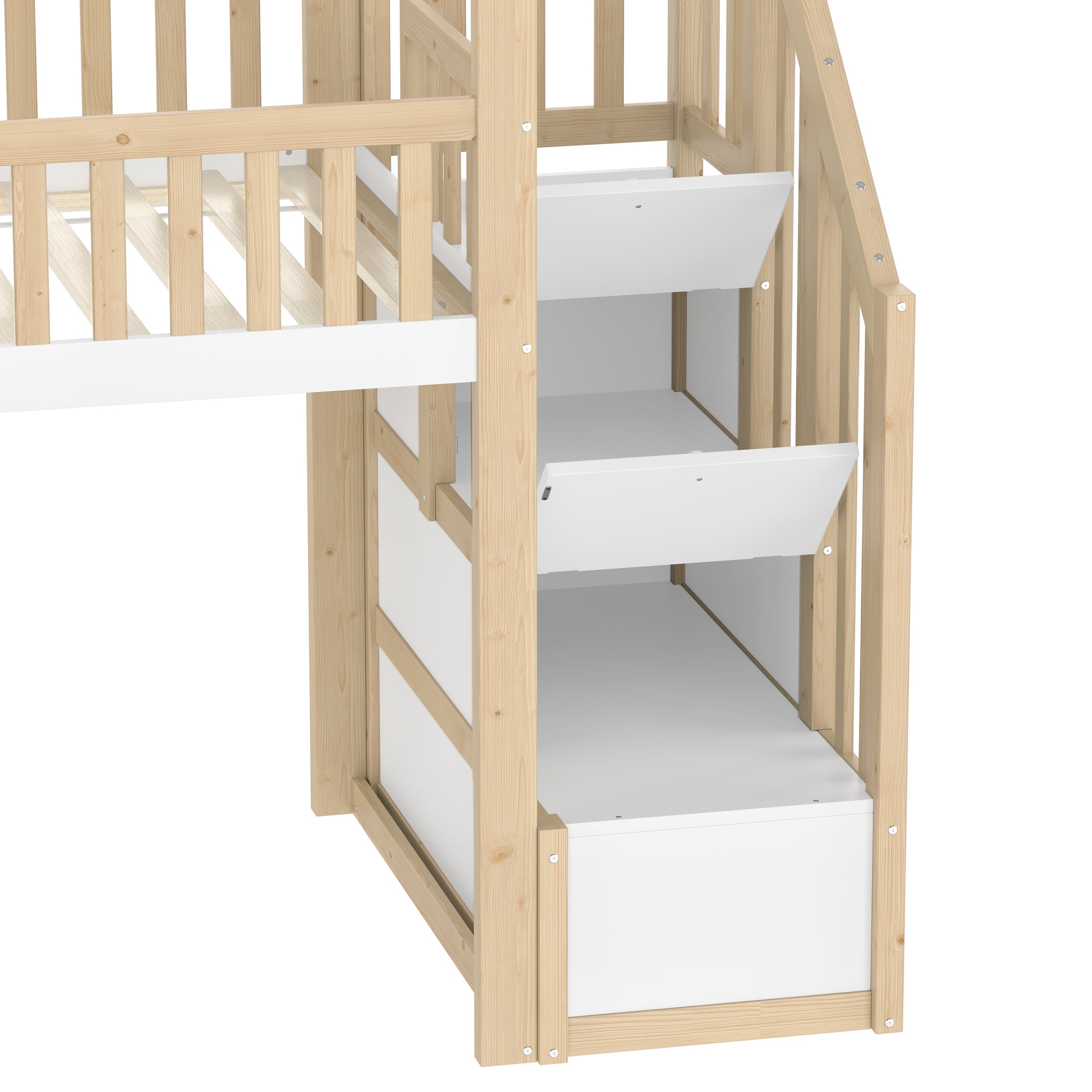 Logidon hoogslaper 90x200 cm naturel wit met bedrail en glijbaan
