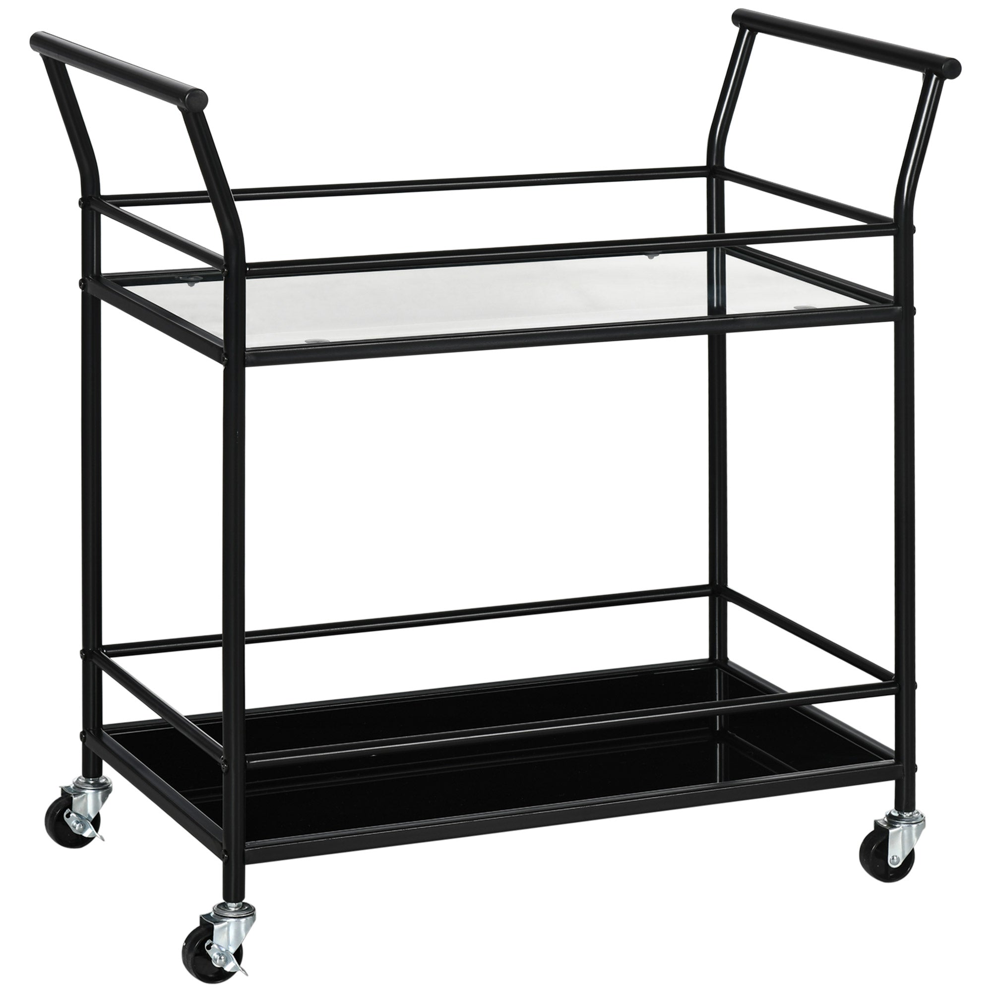 Logidon keukentrolley serveerwagen met glazen planken zwart 75x40x80 cm