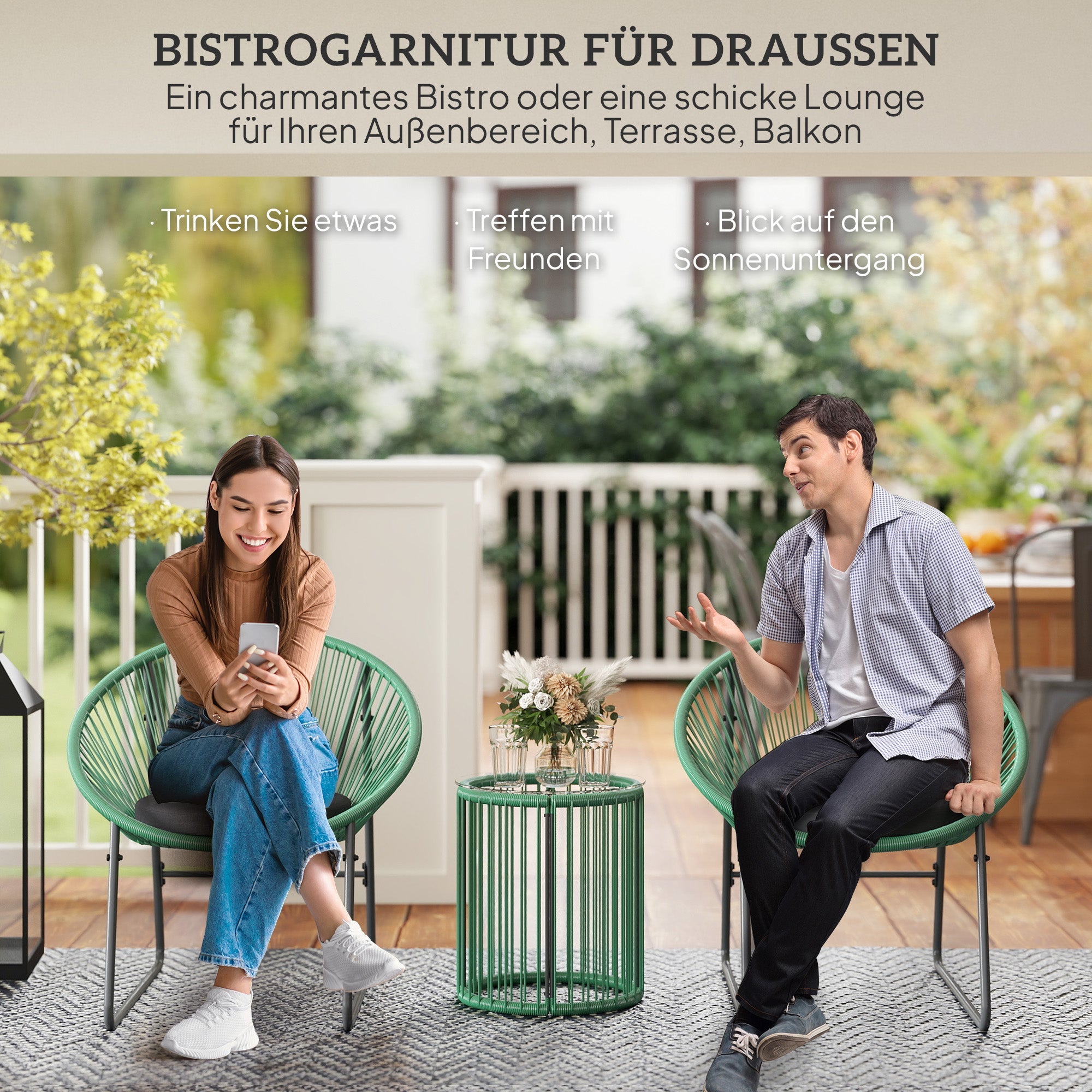 Logidon polyrotan tuinmeubelset groen voor twee personen 3-delige lounge