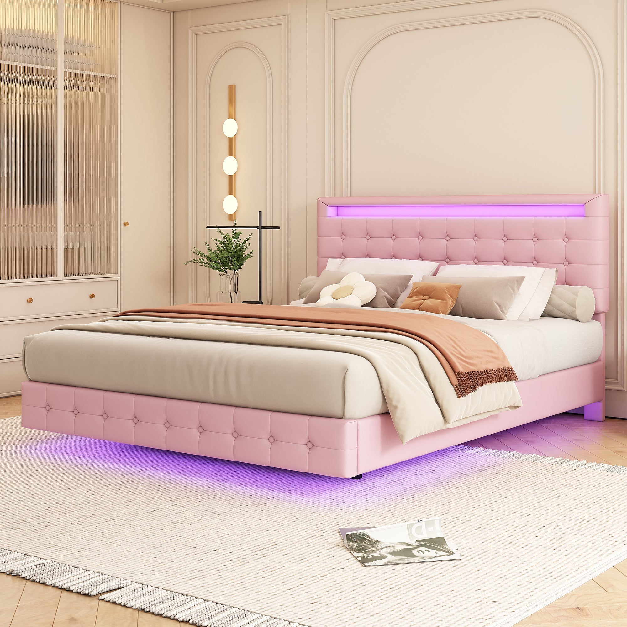 Logidon 140x200 cm flatbed roze LED-licht 24 knoppen afstandsbediening