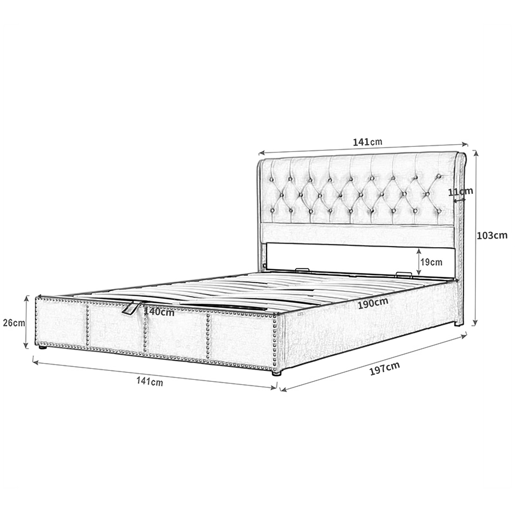 Logidon gestoffeerd bed 140x190 cm grijs katoen-linnen opbergruimte