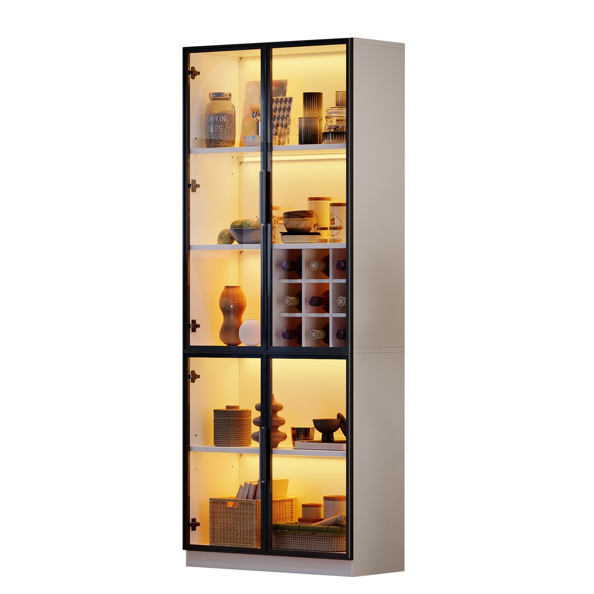 Logidon showcase 80x35x200 white glass doors LED lighting wine rack