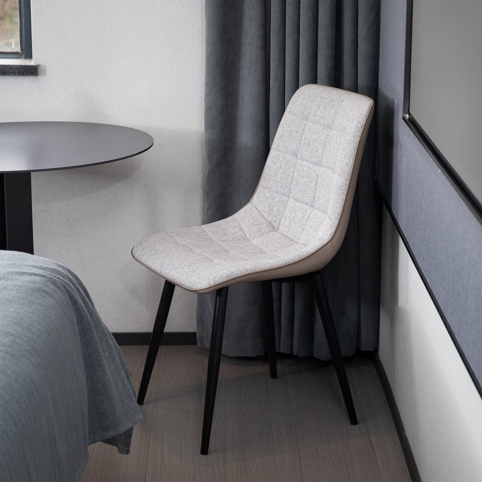 Logidon set van 2 gestoffeerde stoelen grijs linnen stof kunstleer metalen frame