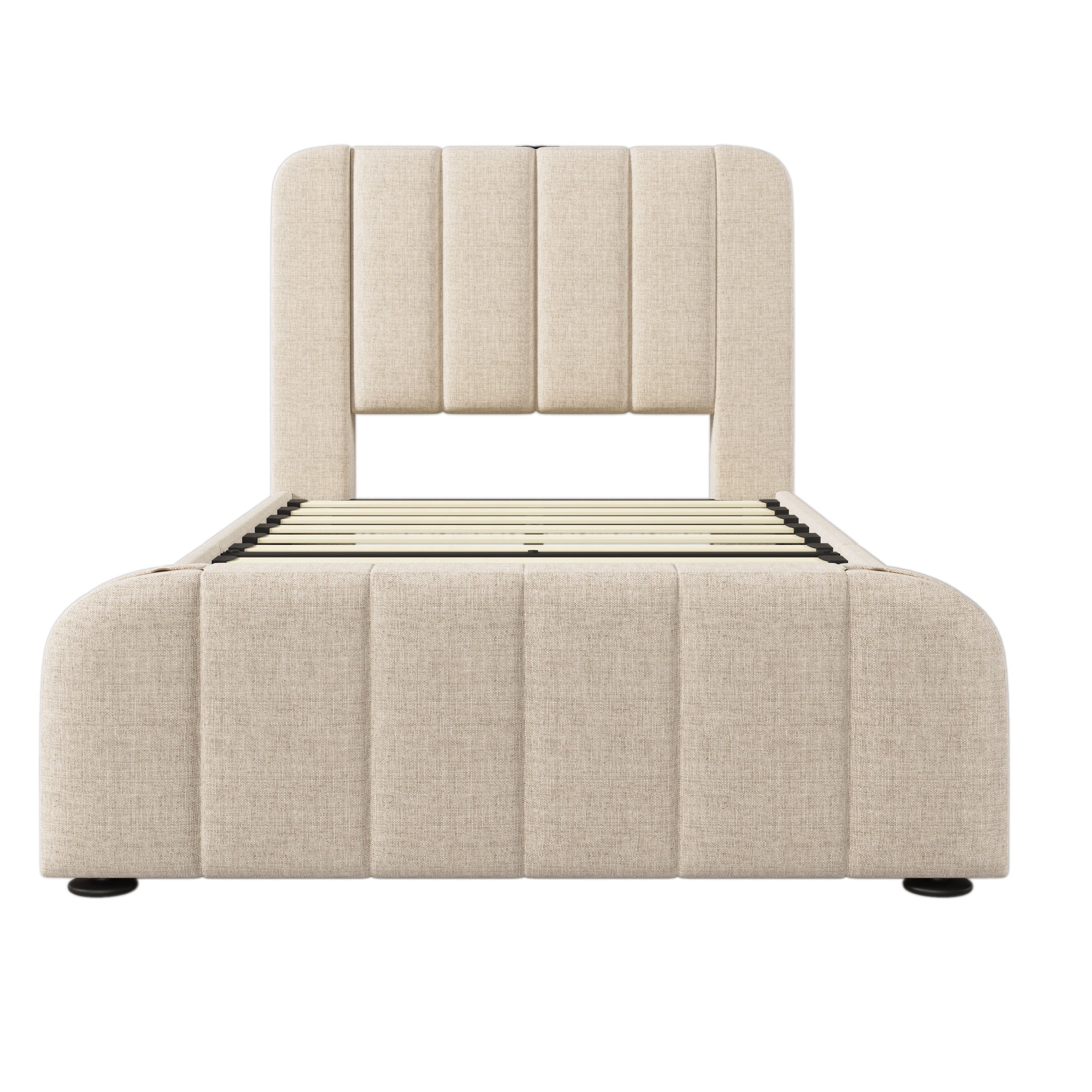 Logidon gestoffeerd bed 90x200 beige USB Type C oplaadfunctie 4 lades