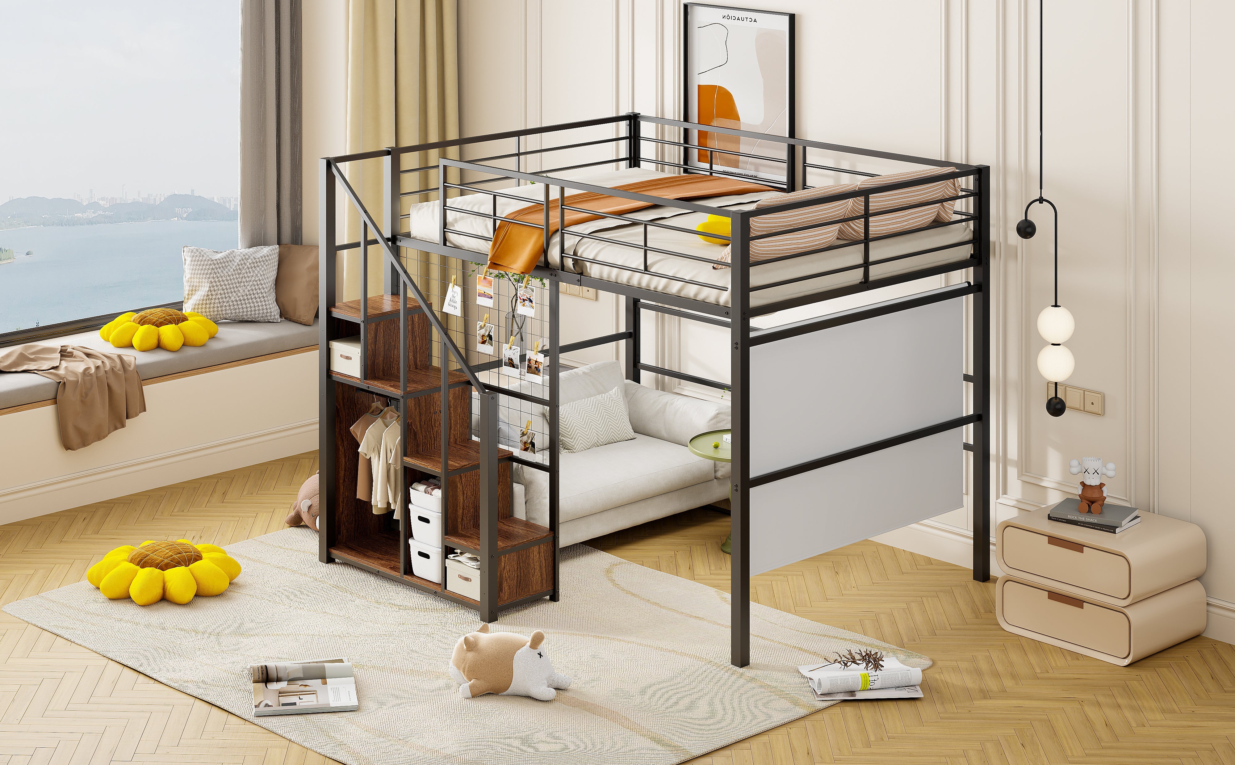 Logidon hoogslaper 140x200 met veiligheidsladder metalen frame zwart