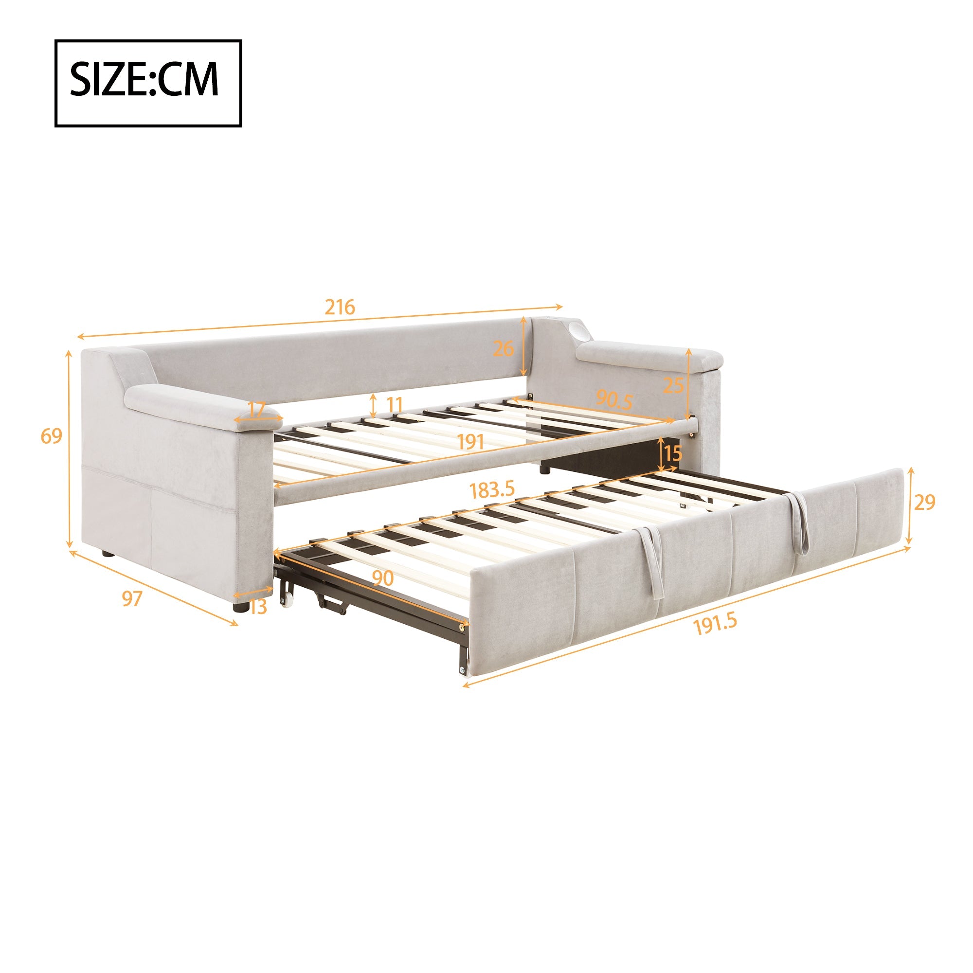 Logidon slaapbank gestoffeerd bed 90/180x190 beige fluweel Bluetooth