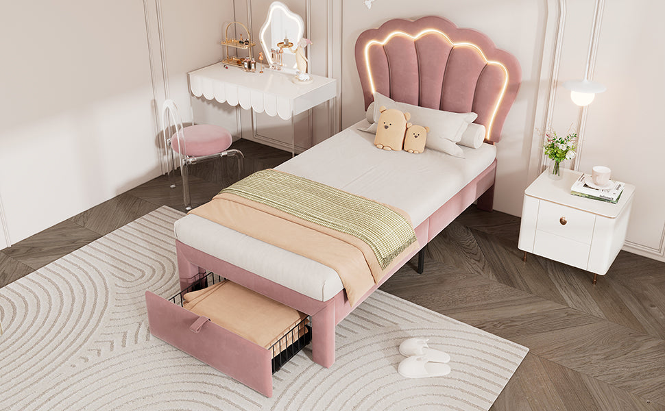 Logidon Kinderbed LED 90x200 Roze met Laden App Bediening