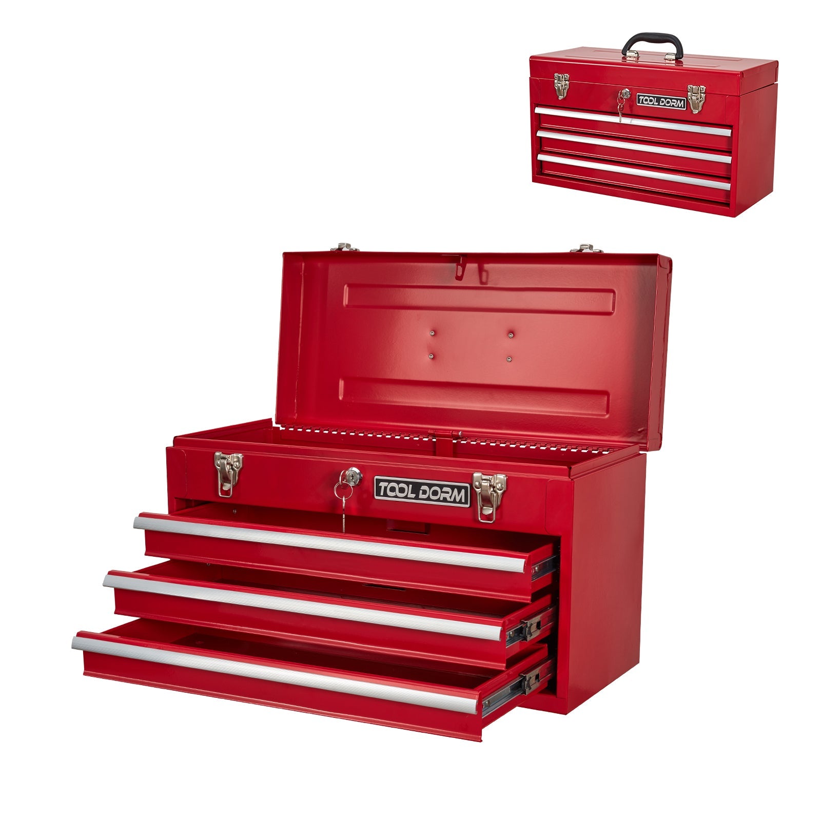Logidon Metalen Gereedschapskist 20,3 Inch Met 3 Laden Rood