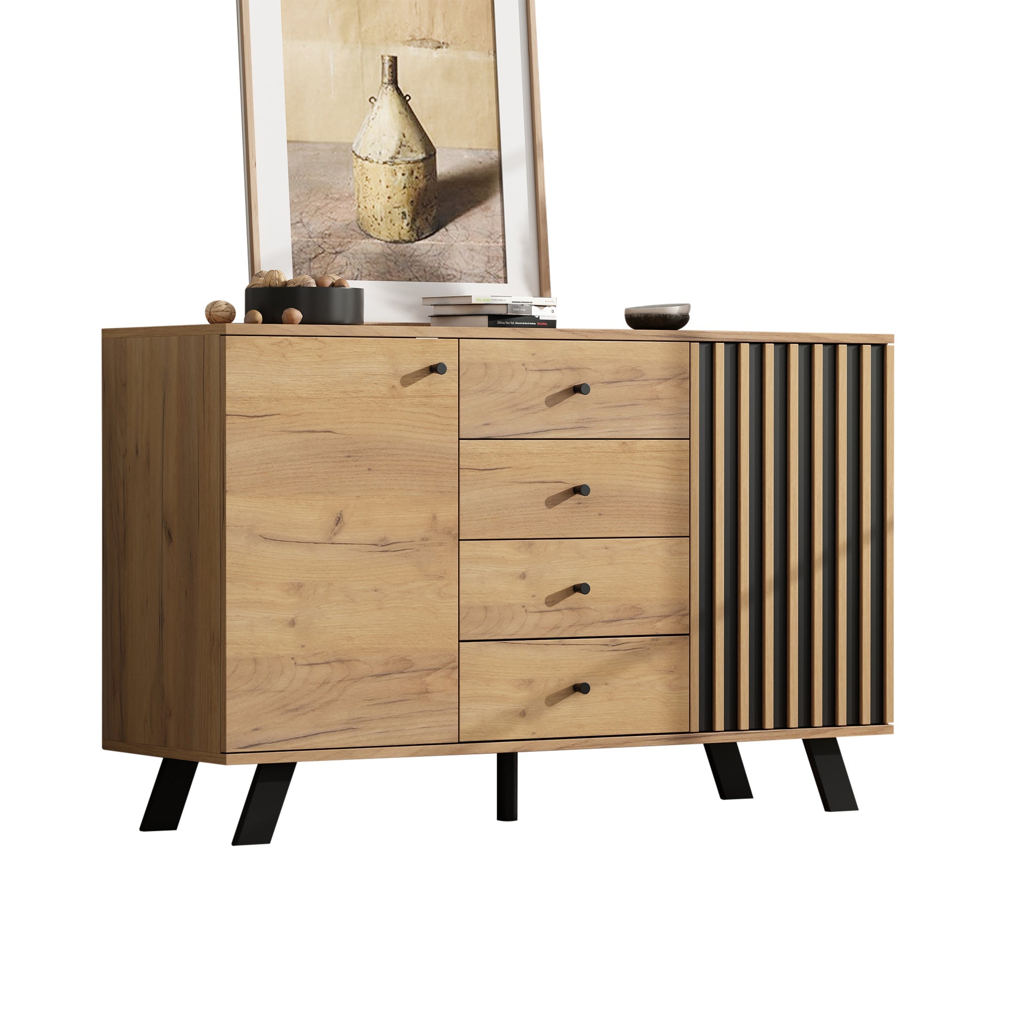 Logidon sideboard 120x38x75cm 4 drawers 2 doors hollow design