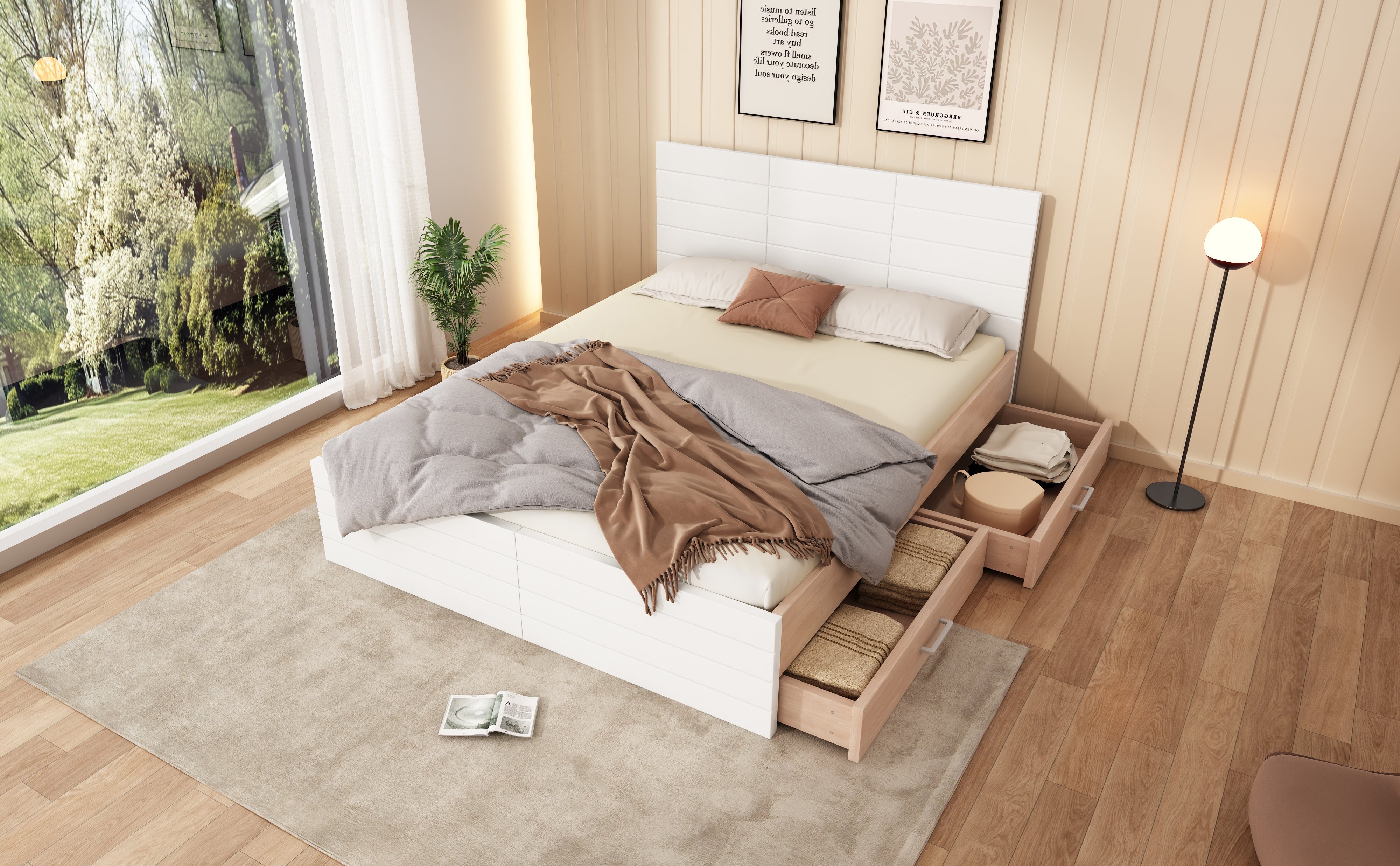 Logidon tweepersoonsbed 160x200 cm wit eiken met lattenbodem en 2 lades