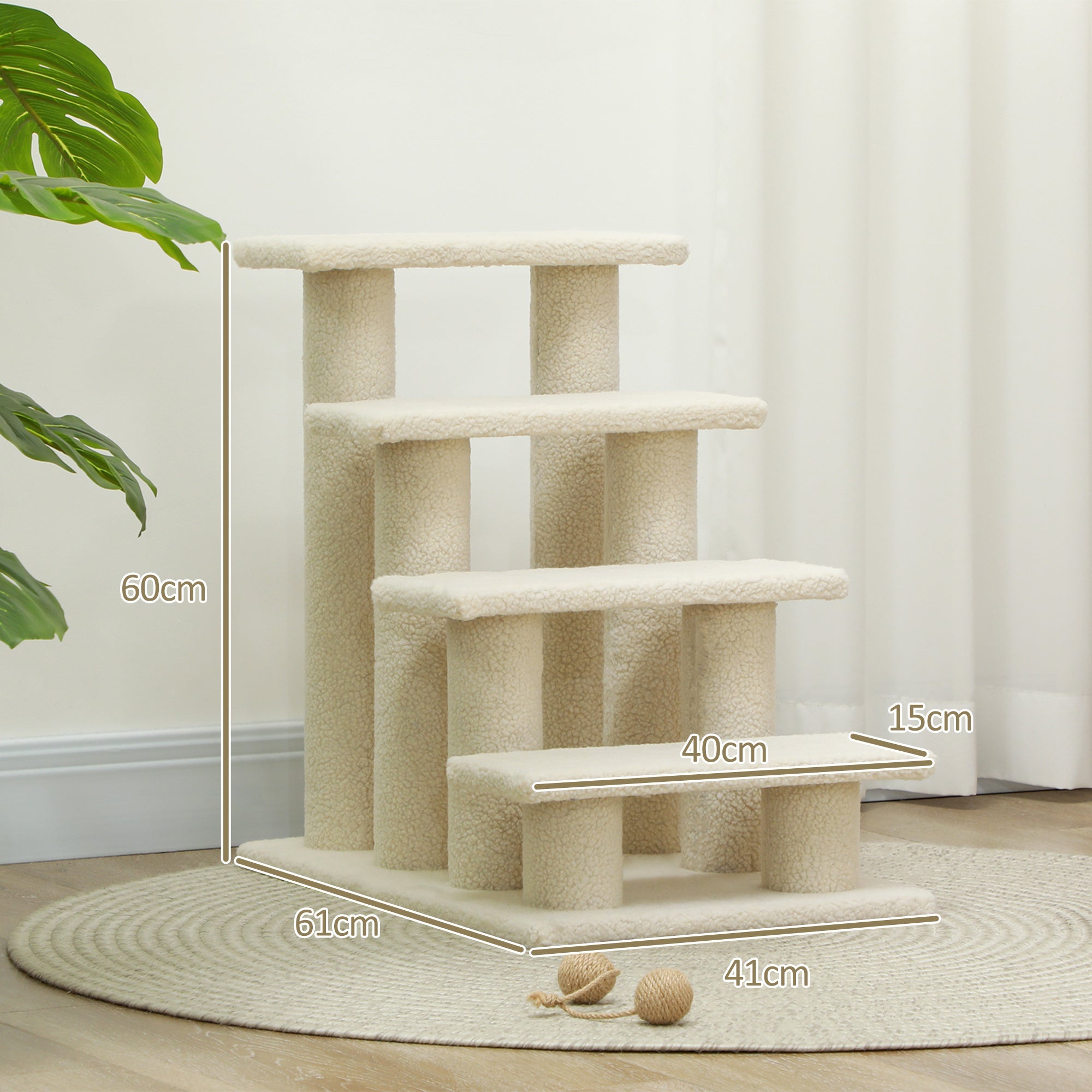 Logidon Dierentrap voor honden en katten 4-trede pluche beige 63 cm