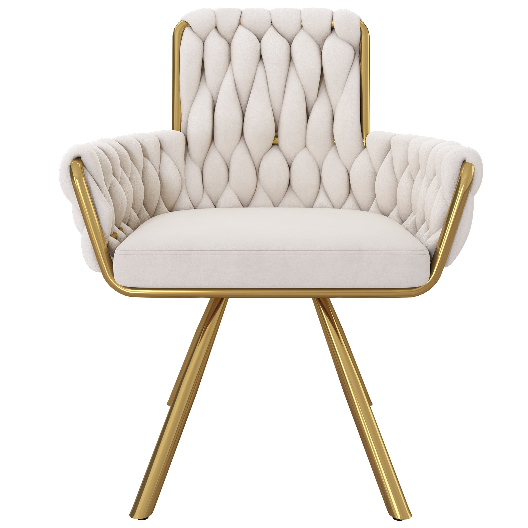 Logidon Luxe Velor Dining Table Chairs Set of 6 Beige Four-legged Swivel Chairs