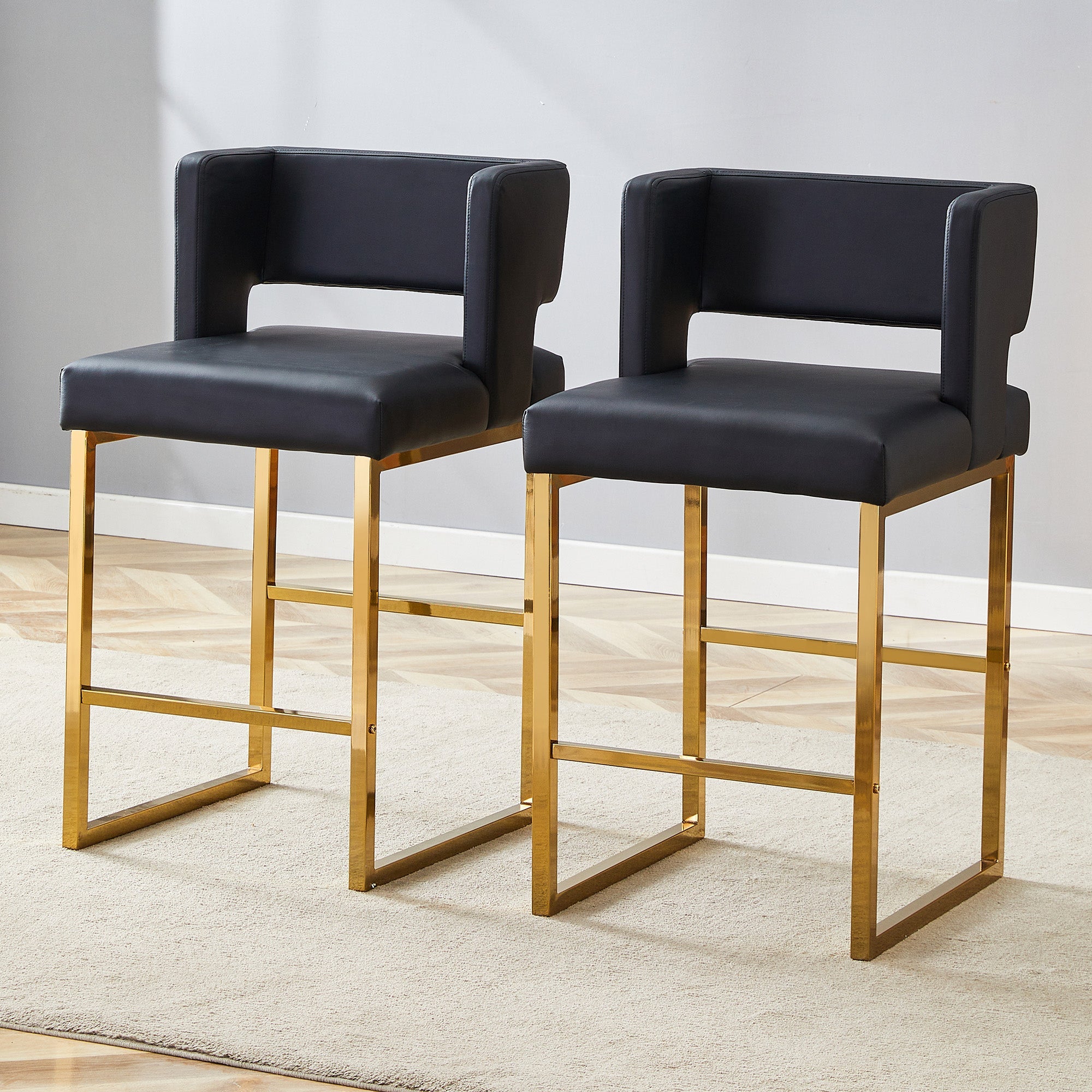 Logidon Barkruk Set 2 Zwart Kunstleer Gouden Poten Nordic