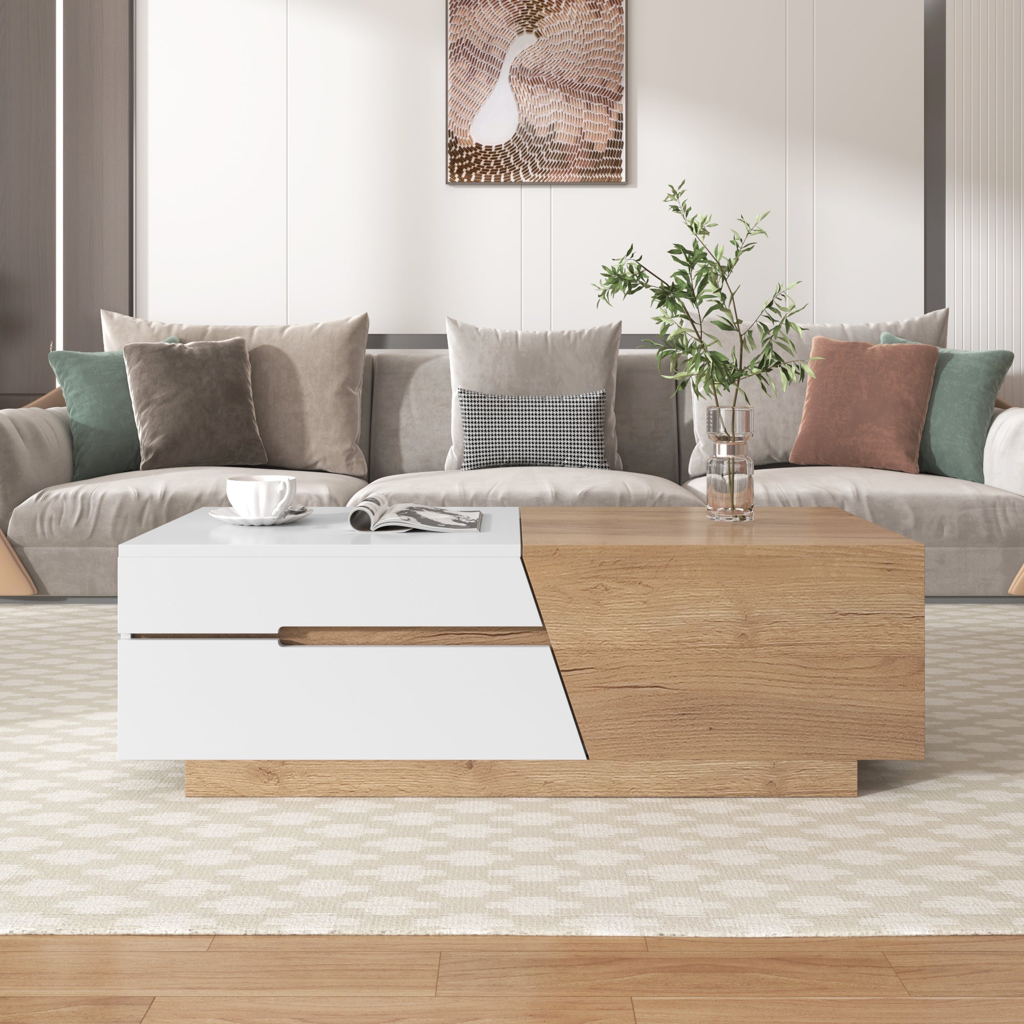 Logidon Uitschuifbare salontafel 120x50 natuurlijke lades kleurblokstructuur