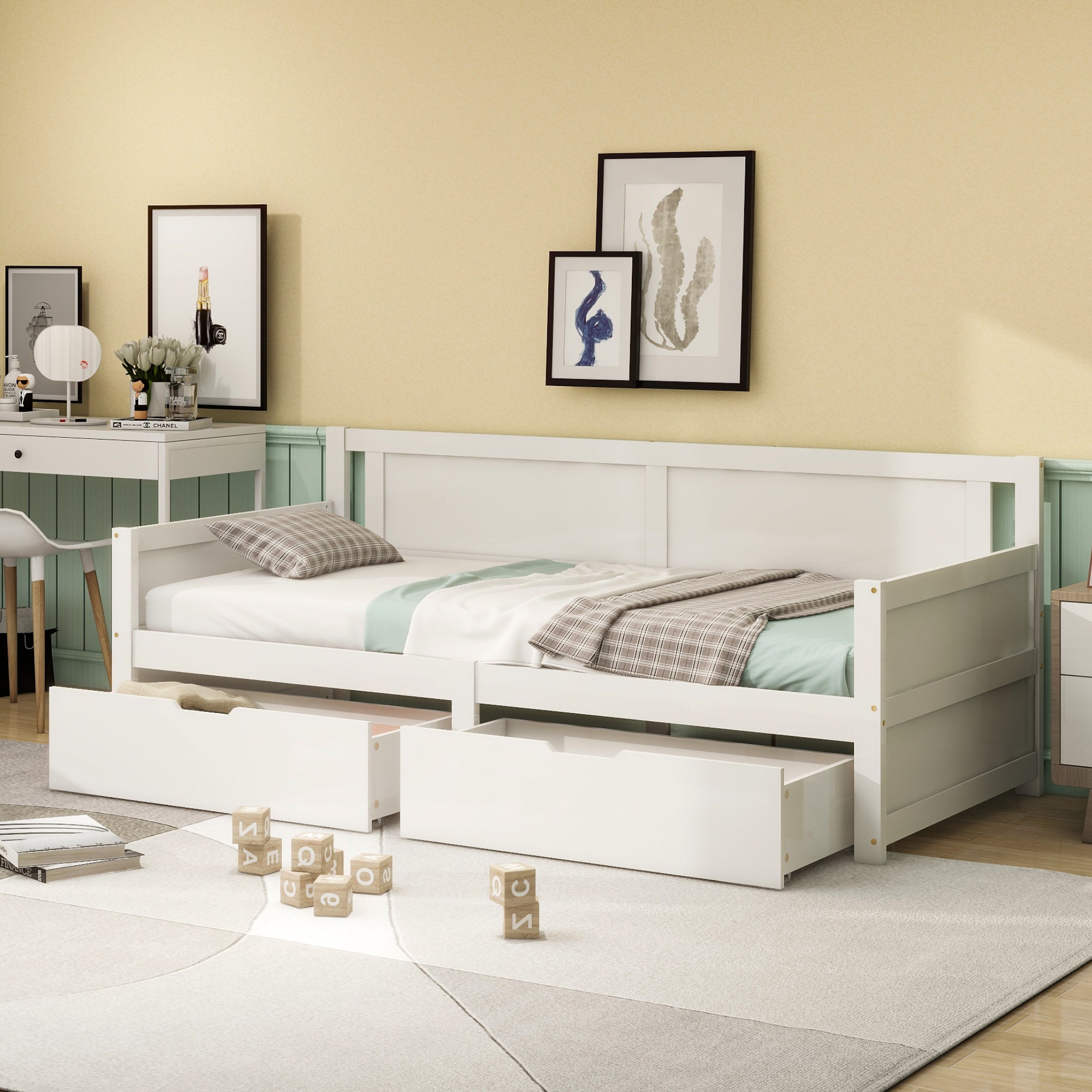 Logidon sofa bed 90x200 white solid wood frame two storage compartments