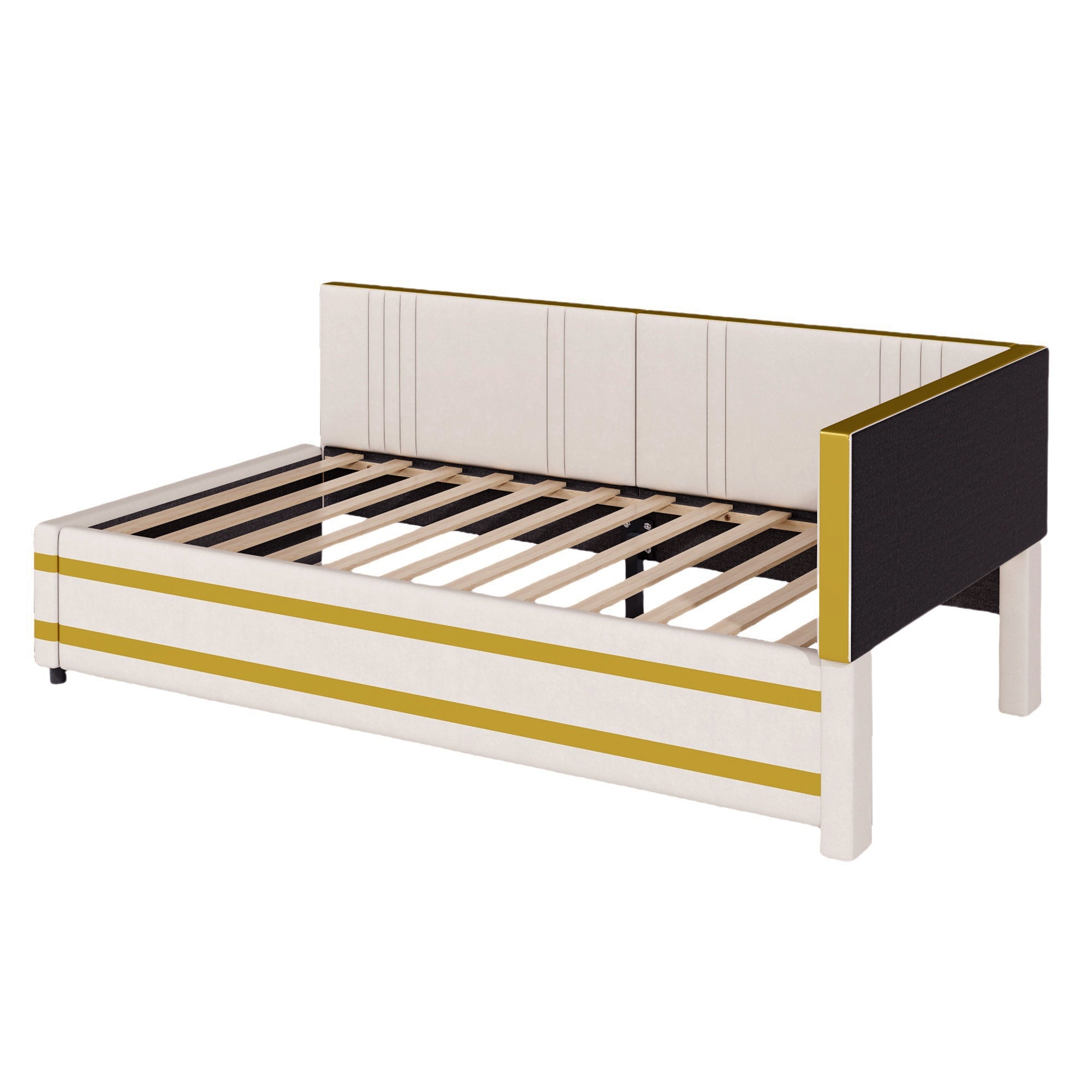 Logidon gestoffeerd bed 90x200 beige met lattenbodem multifunctioneel bed