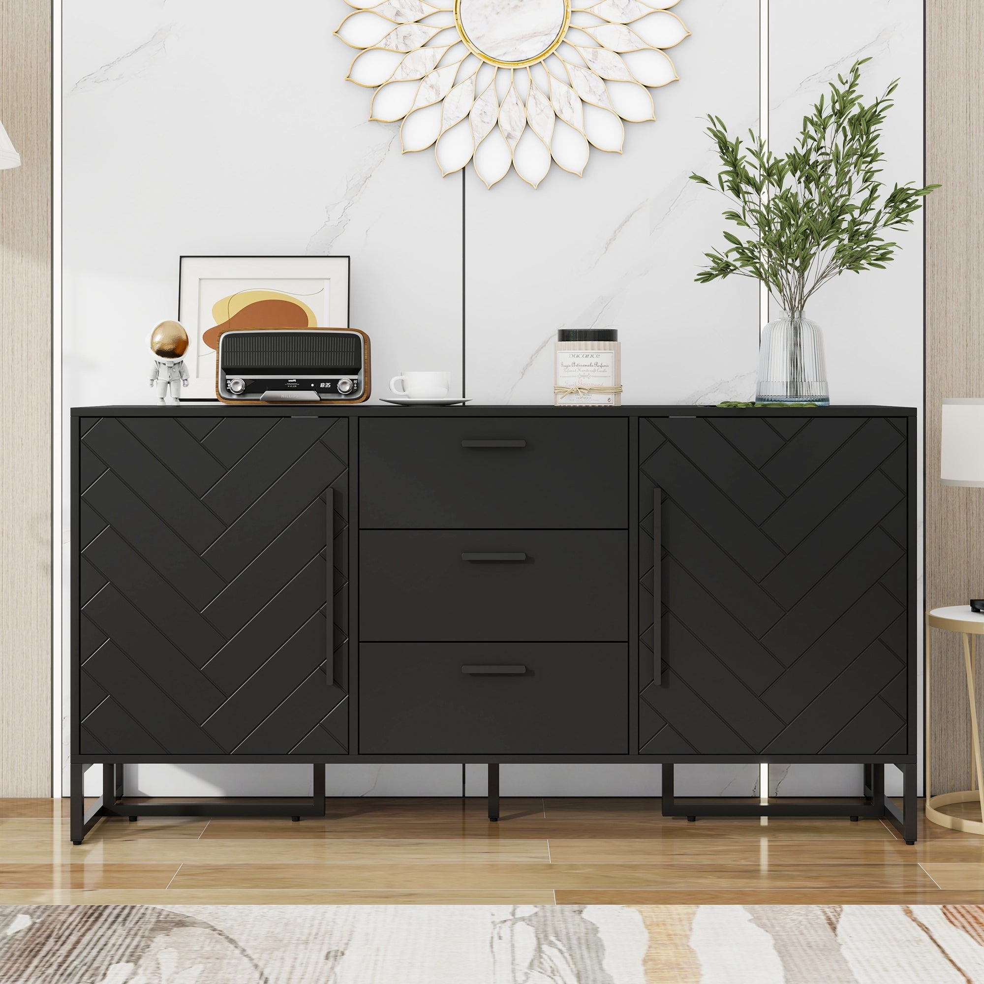 Logidon dressoir met visgraatmotief, 2 deuren en 3 lades