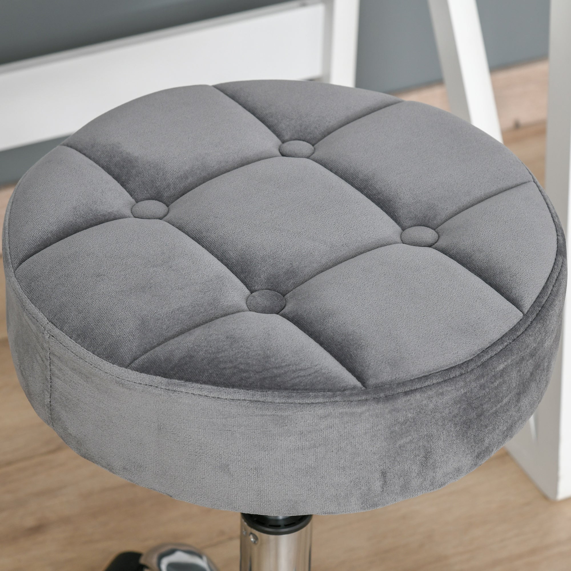 Logidon Verstelbare Salonkruk Grijs Velvet Touch Wielen Chrome Onderstel