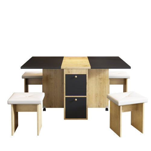 Logidon Eettafelset Wit Eiken Zwart Uitschuifbare Tafel 4 Stoelen