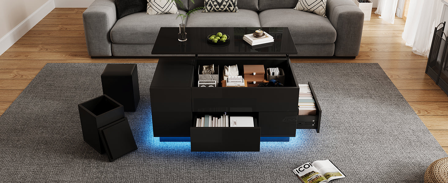 Logidon 4-in-1 in hoogte verstelbare salontafel zwart 100x50x45 cm LED
