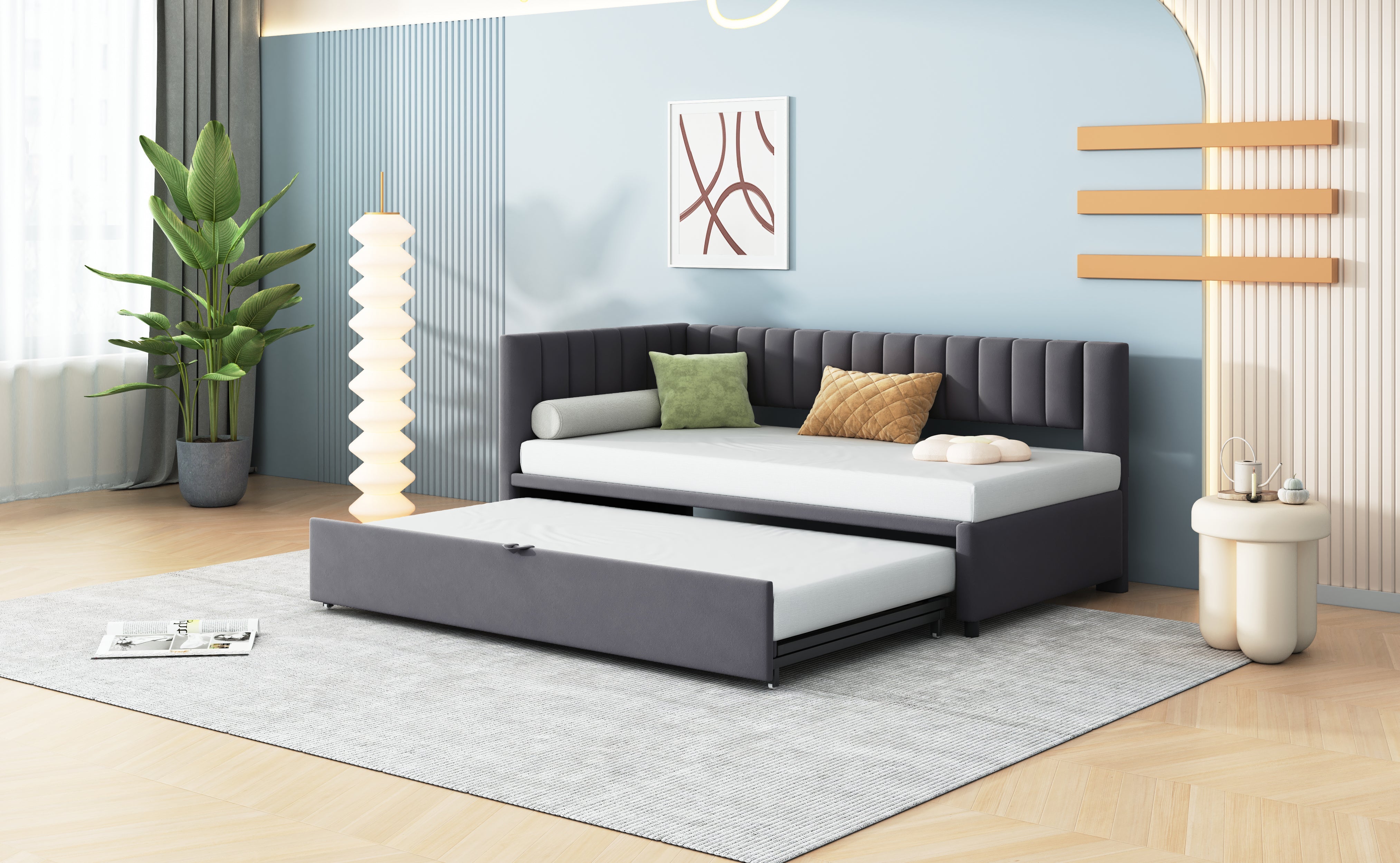 Logidon sofa bed L shape with pull-out bed 90/180x200 cm velvet gray