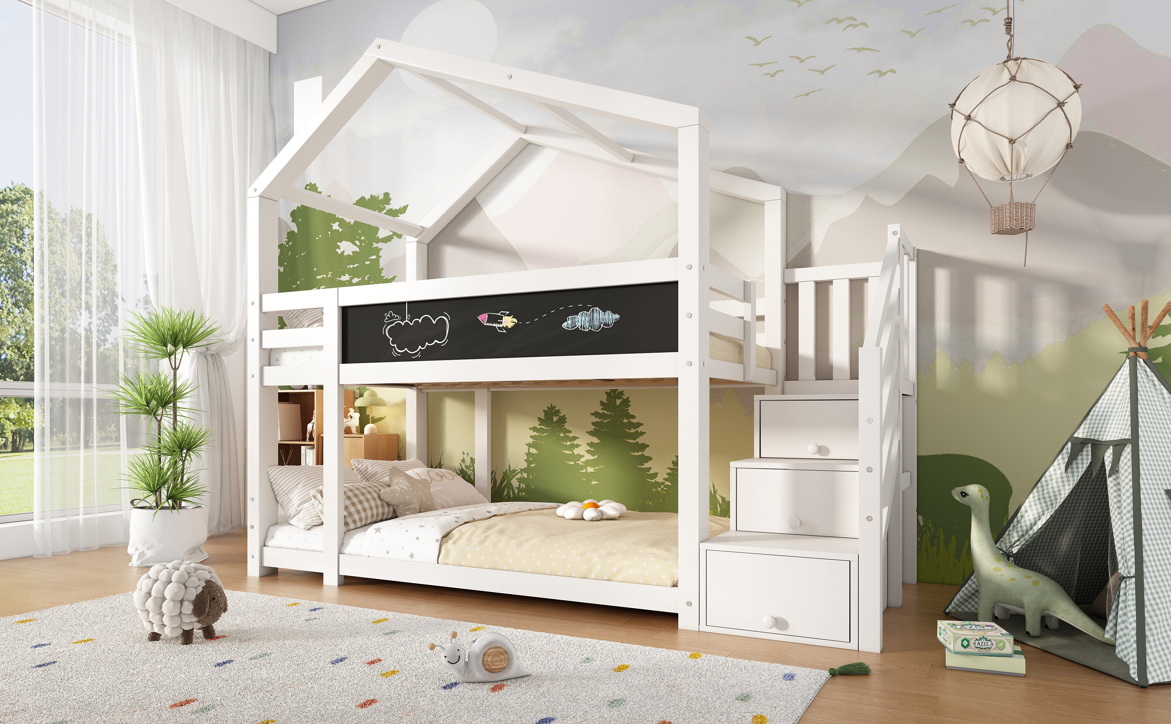 Logidon stapelbed boomhut 90x200 wit met schouw en opbergruimte