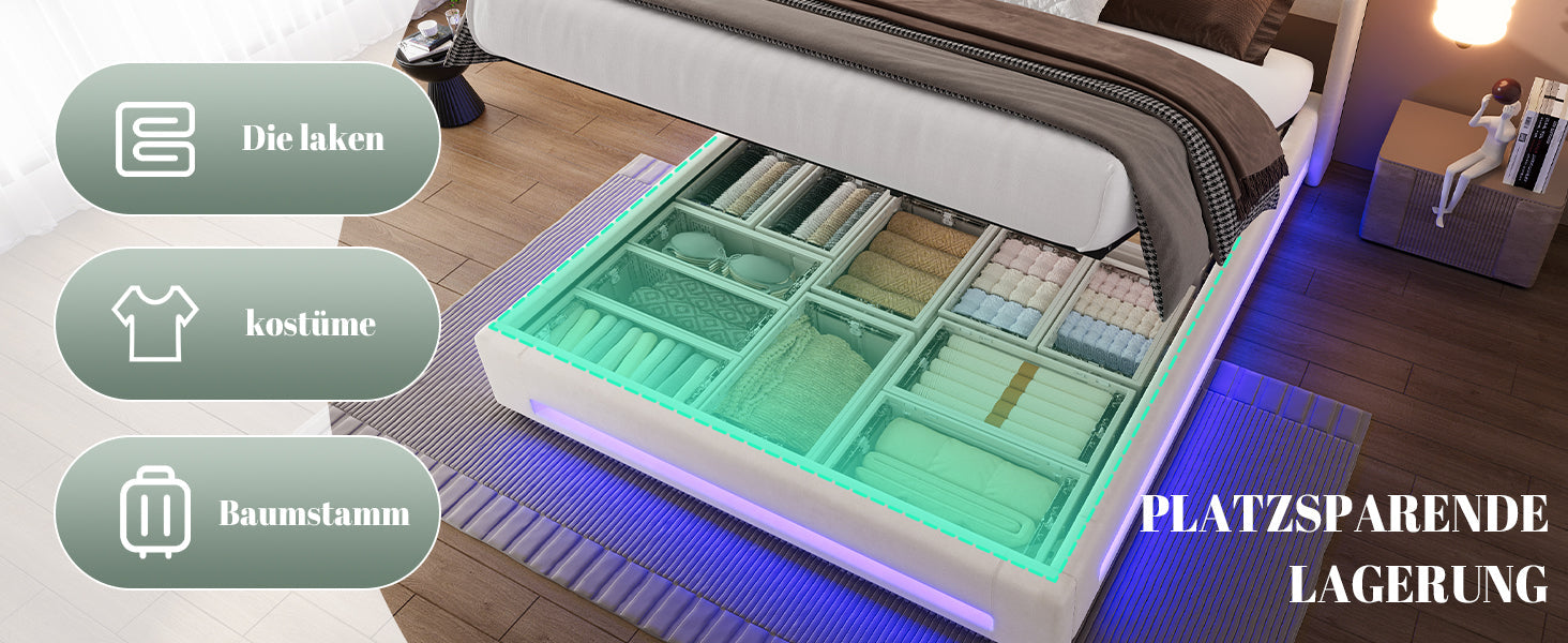 Logidon bedframe 160x200 cm beige fluweel met opbergruimte LED