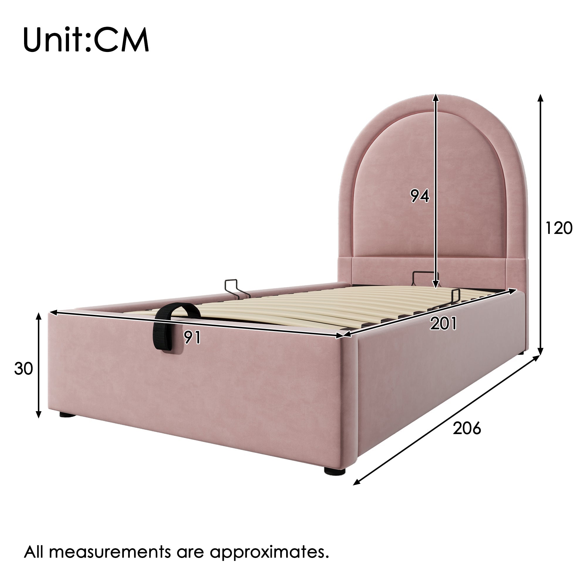 Logidon gestoffeerd bed kinderbed roze 90x200 cm met matras